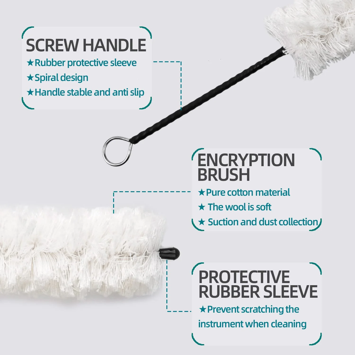 Flute Cleaning Kit Include 1pc Cotton Cleaning Brush, Flute Swab, Double-End Dust Brush,Flute Cleaning Rod, Screwdriver for Flute Repairing,Cork Grease, a Pair Cotton Gloves, 1pc Flute Cleaning Cloth white - Image 3