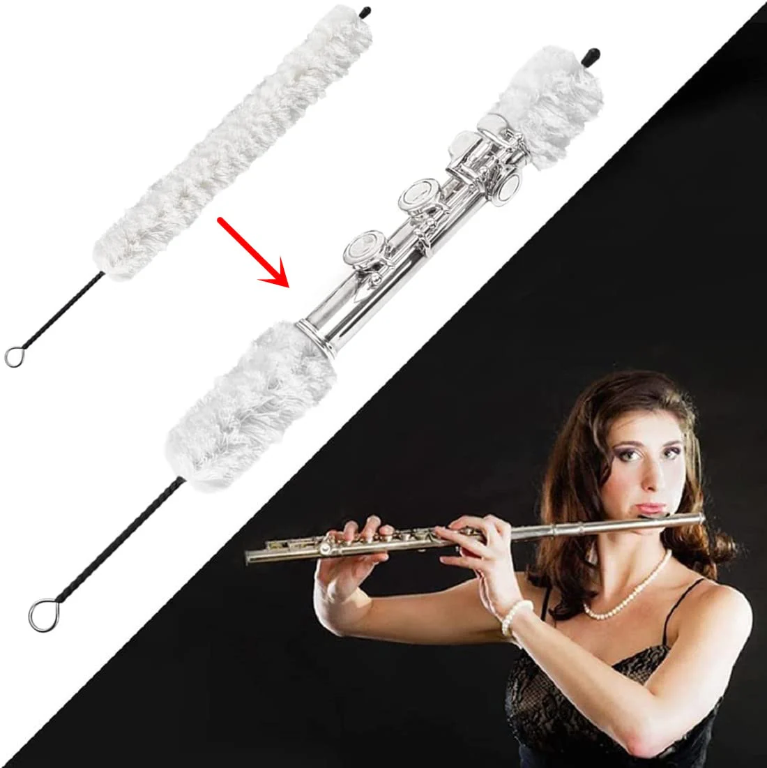 Flute Cleaning Kit Include 1pc Cotton Cleaning Brush, Flute Swab, Double-End Dust Brush,Flute Cleaning Rod, Screwdriver for Flute Repairing,Cork Grease, a Pair Cotton Gloves, 1pc Flute Cleaning Cloth white - Image 4