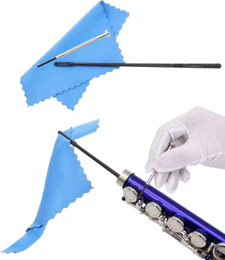 Flute Cleaning Kit Include 1pc Cotton Cleaning Brush, Flute Swab, Double-End Dust Brush,Flute Cleaning Rod, Screwdriver for Flute Repairing,Cork Grease, a Pair Cotton Gloves, 1pc Flute Cleaning Cloth white - Image 5