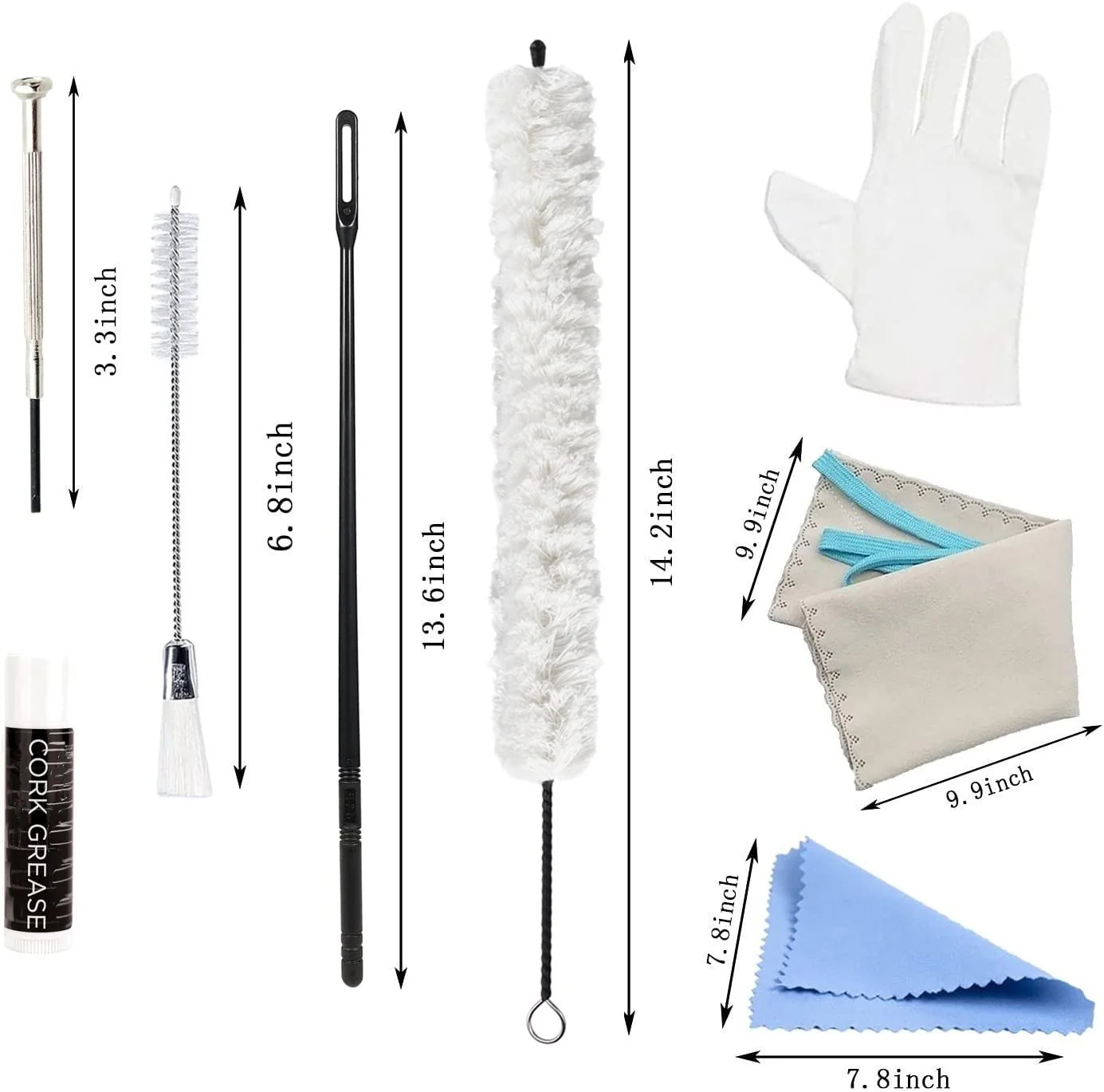 Flute Cleaning Kit Include 1pc Cotton Cleaning Brush, Flute Swab, Double-End Dust Brush,Flute Cleaning Rod, Screwdriver for Flute Repairing,Cork Grease, a Pair Cotton Gloves, 1pc Flute Cleaning Cloth white - Image 7