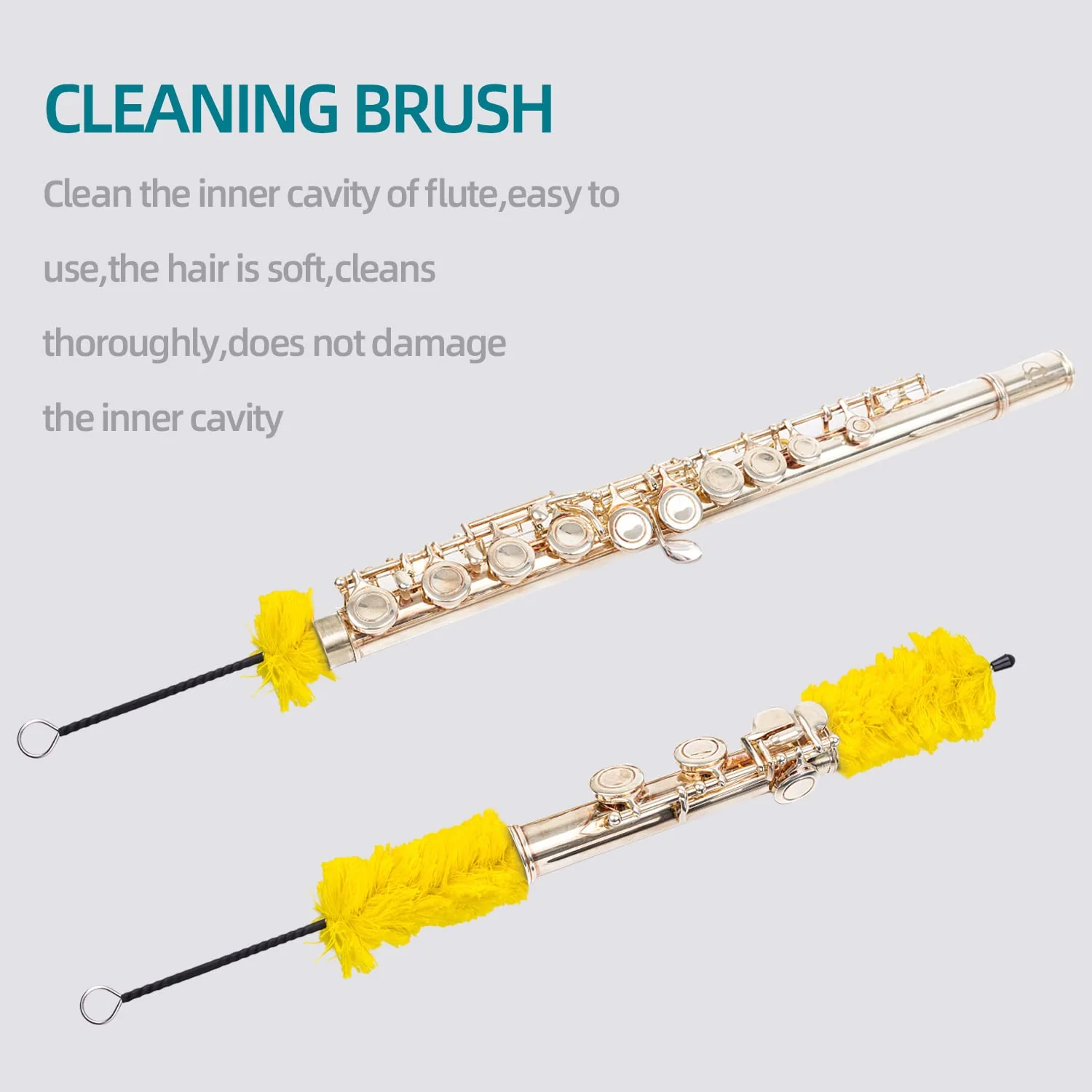 Flute Cleaning Kit Include 1pc Cotton Cleaning Brush, Flute Swab, Double-End Dust Brush,Flute Cleaning Rod, Screwdriver for Flute Repairing,Cork Grease, a Pair Cotton Gloves, 2pcs Flute Cleaning Cloth yellow - Image 2