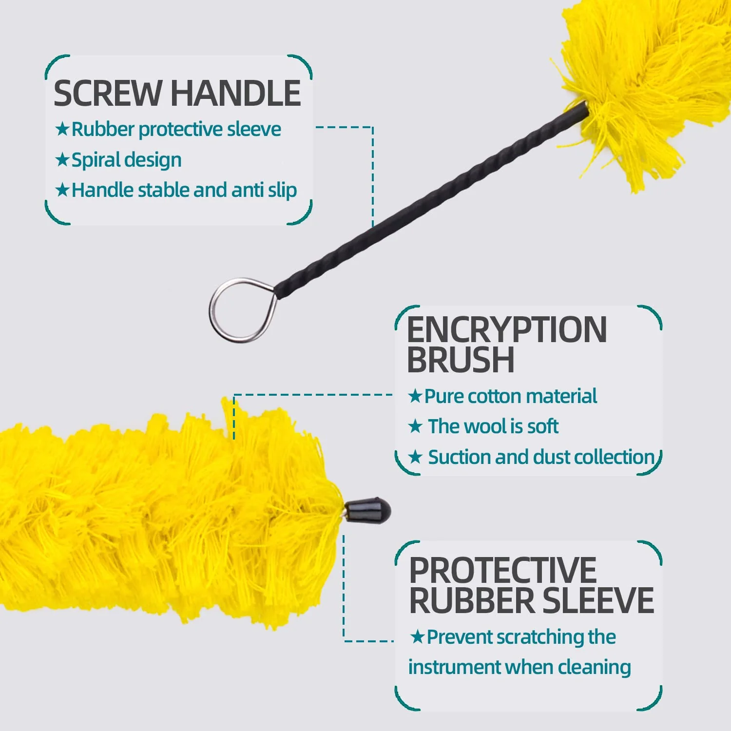 Flute Cleaning Kit Include 1pc Cotton Cleaning Brush, Flute Swab, Double-End Dust Brush,Flute Cleaning Rod, Screwdriver for Flute Repairing,Cork Grease, a Pair Cotton Gloves, 2pcs Flute Cleaning Cloth yellow - Image 3
