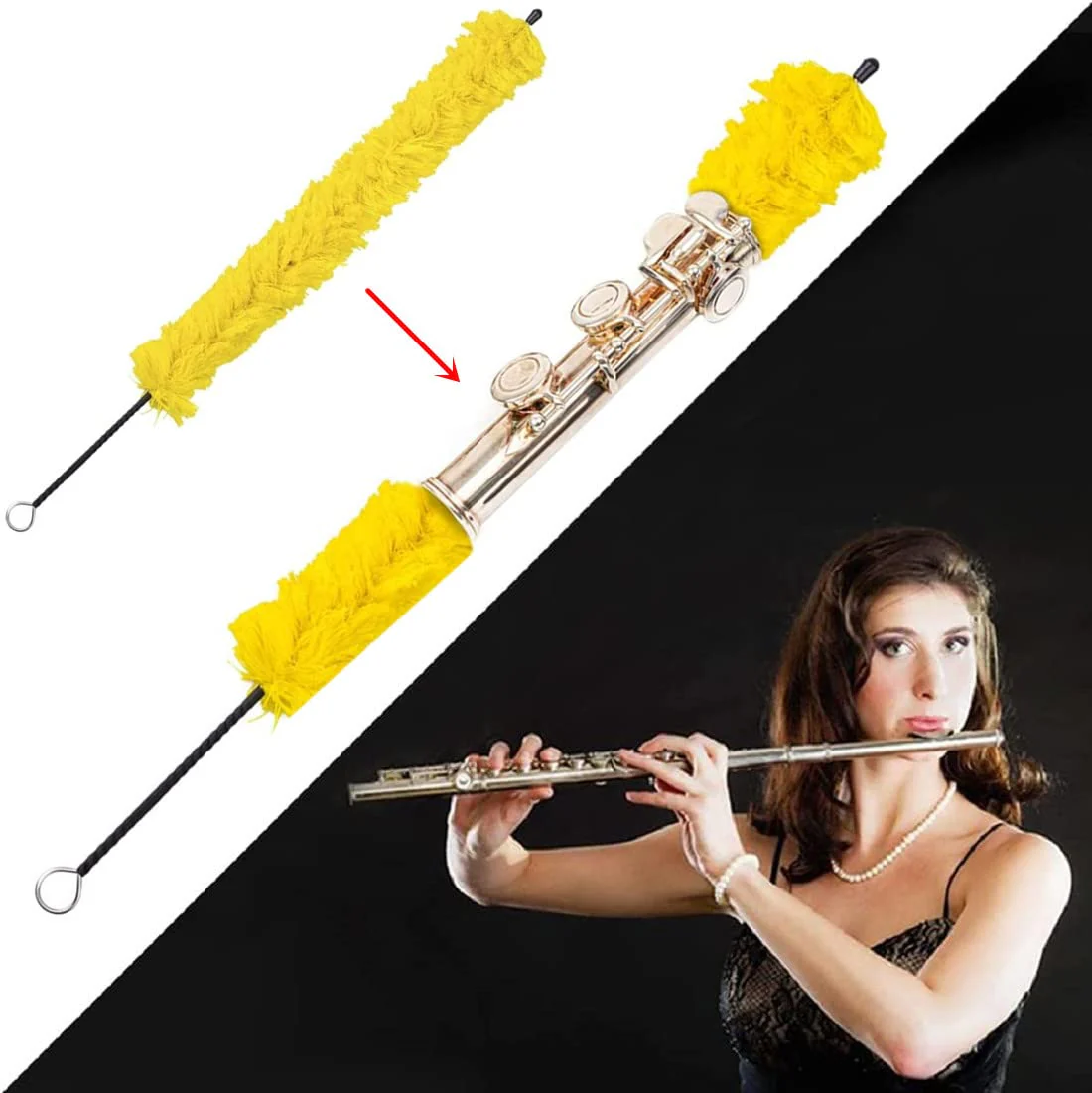 Flute Cleaning Kit Include 1pc Cotton Cleaning Brush, Flute Swab, Double-End Dust Brush,Flute Cleaning Rod, Screwdriver for Flute Repairing,Cork Grease, a Pair Cotton Gloves, 2pcs Flute Cleaning Cloth yellow - Image 4