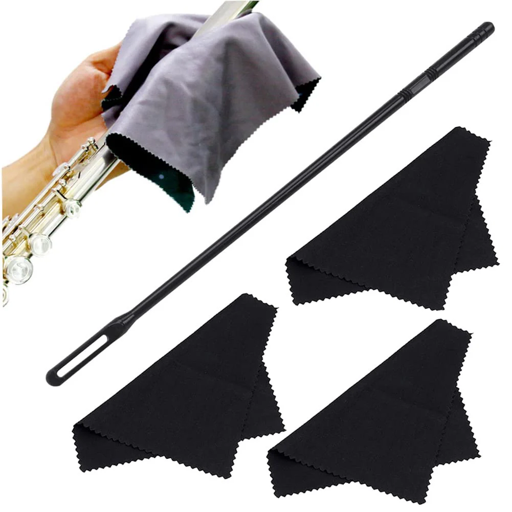 Flute Cleaning Rod with 3pcs Cleaning Swabs Flute Cleaning Kit Flute Cleaner Flute Polishing Cloth, Black - Image 6
