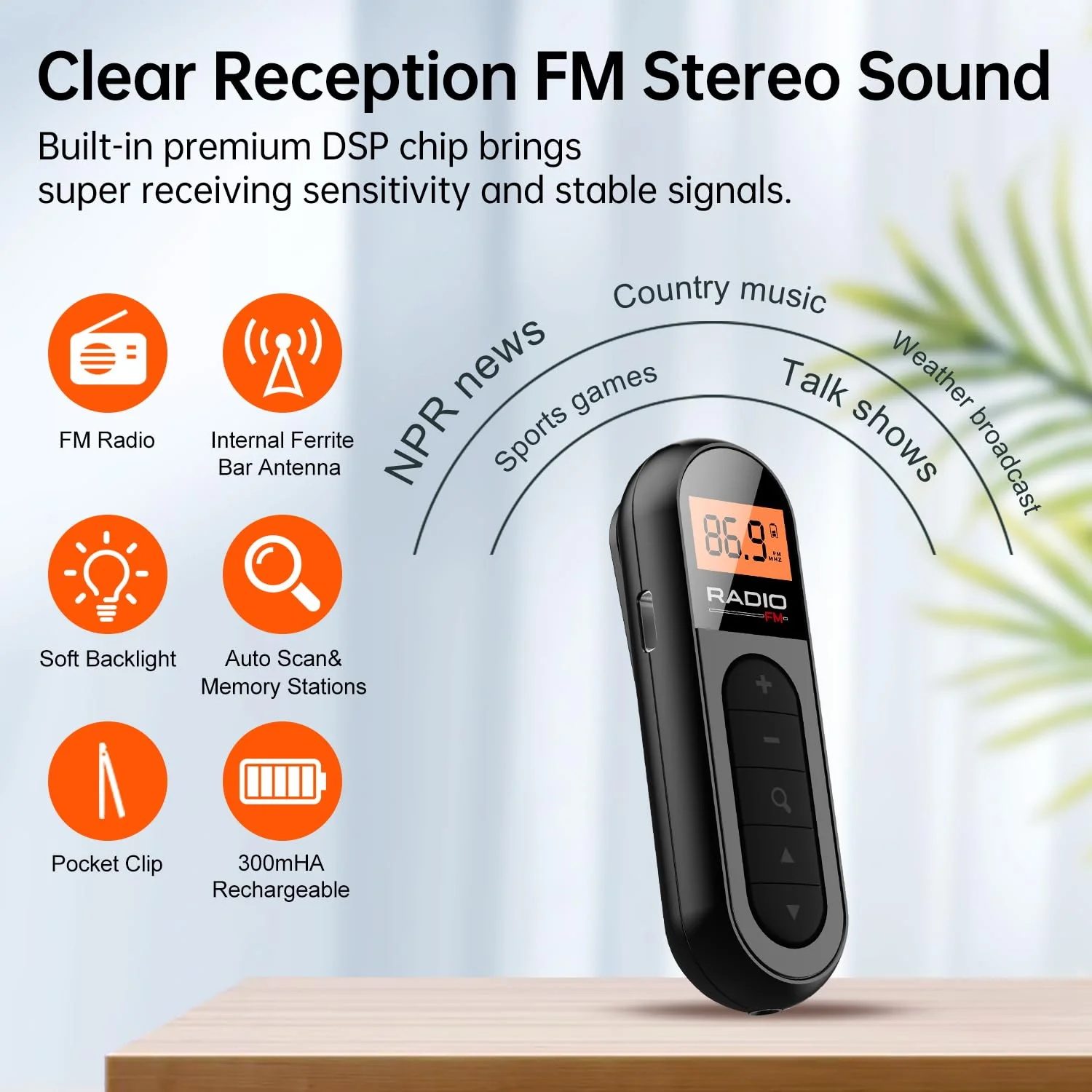 FM Portable Radio, Rechargeable Pocket Radio with Best Reception Digital Tuning, LCD Screen,Belt Clip, Stereo Sound Earphone Jack for Gym, Jogging, Walking, Camping - Image 2
