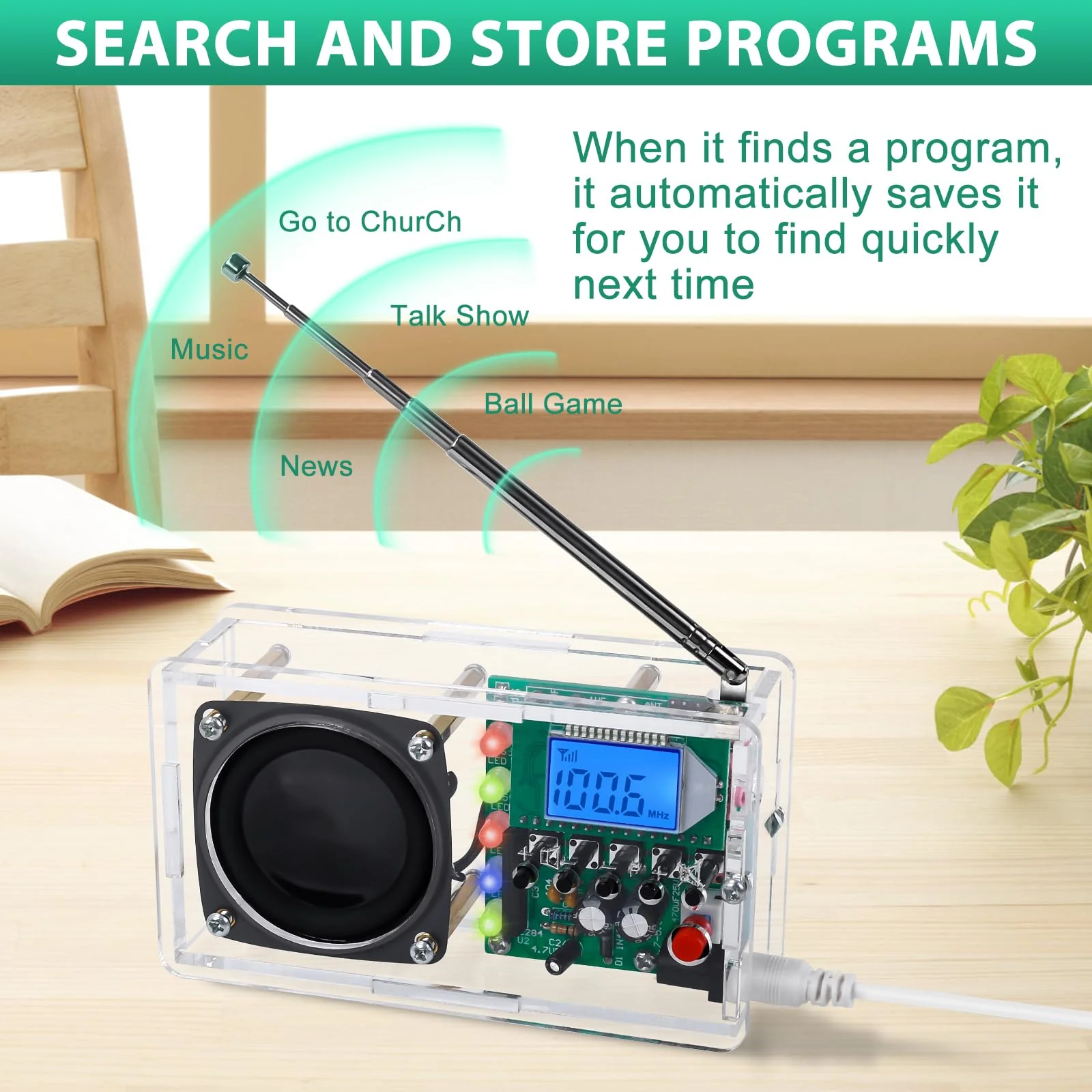 FM Radio Kit, Icstation Soldering Project Radio with LED Flashing Lights DIY Radio Kits with Headphone Jack LCD Display Soldering Practice Kit FM 76-108MHz for STEM Educational DIY Present - Image 3
