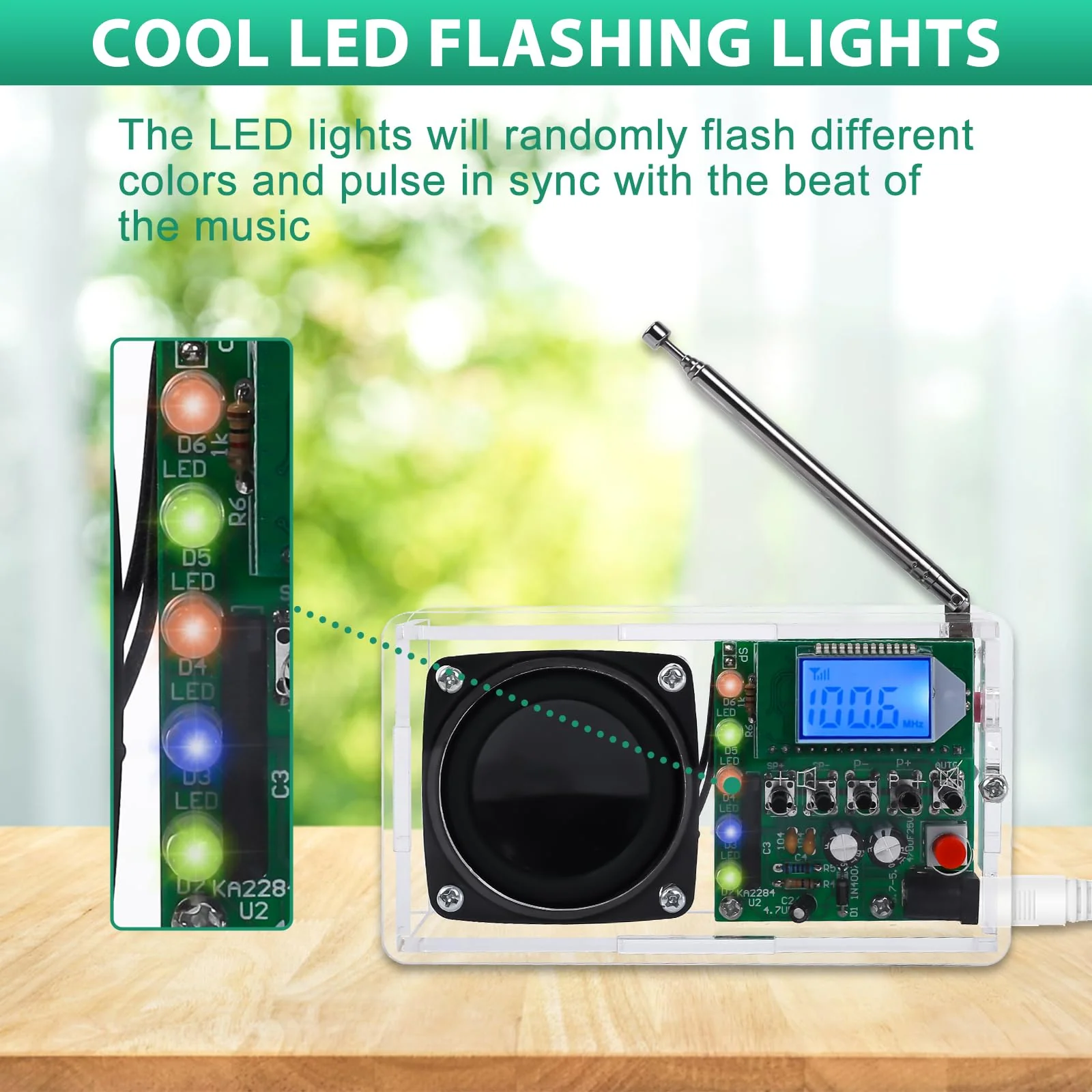 FM Radio Kit, Icstation Soldering Project Radio with LED Flashing Lights DIY Radio Kits with Headphone Jack LCD Display Soldering Practice Kit FM 76-108MHz for STEM Educational DIY Present - Image 4