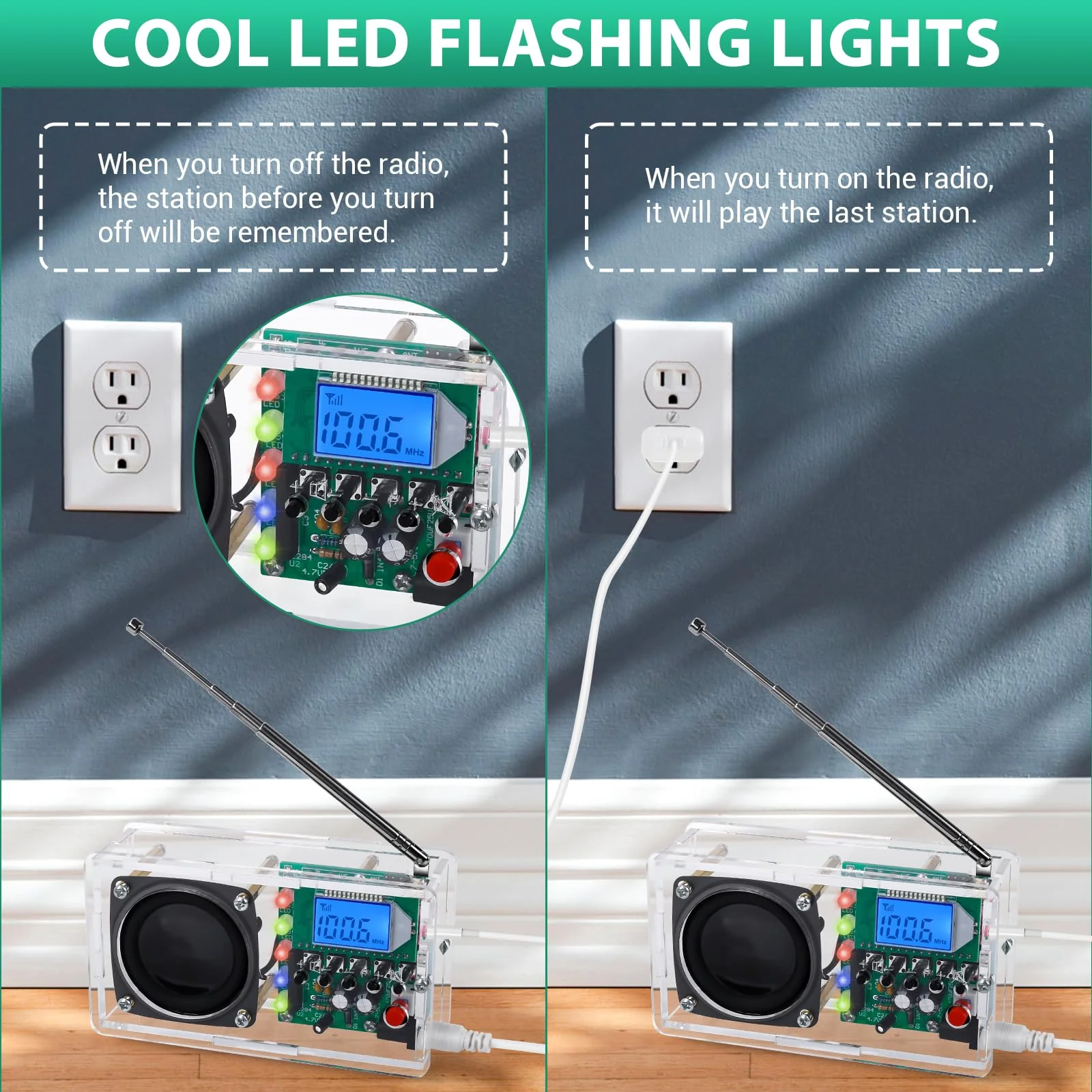 FM Radio Kit, Icstation Soldering Project Radio with LED Flashing Lights DIY Radio Kits with Headphone Jack LCD Display Soldering Practice Kit FM 76-108MHz for STEM Educational DIY Present - Image 5
