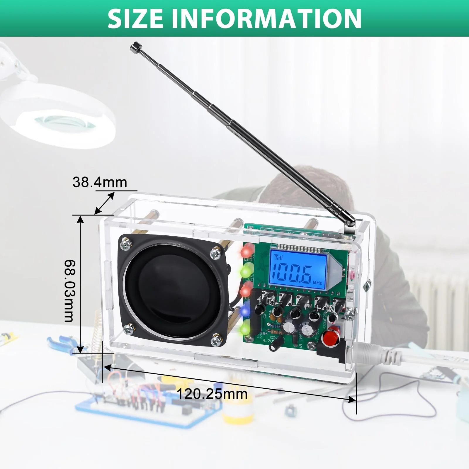 FM Radio Kit, Icstation Soldering Project Radio with LED Flashing Lights DIY Radio Kits with Headphone Jack LCD Display Soldering Practice Kit FM 76-108MHz for STEM Educational DIY Present - Image 7