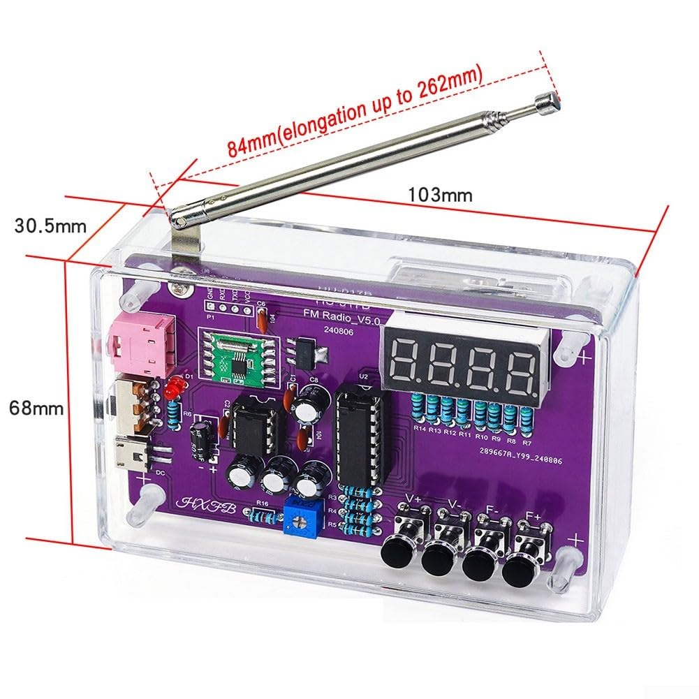 FM Radio Kit Soldering Practice Kits DIY Electronics Soldering Kit Radio Module Receiver Kit 87-108MHz (with Case) With Case - Image 3