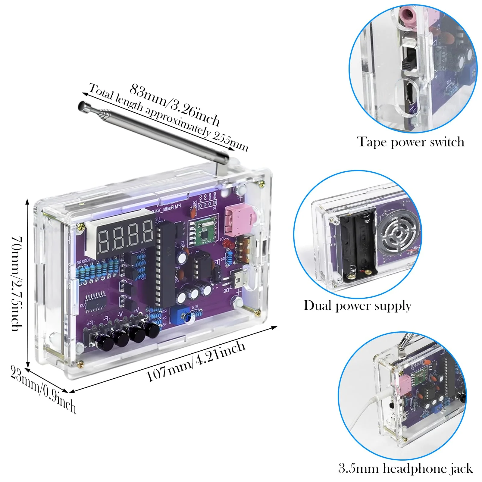 FM Radio Kits, DIY Soldering Projects 87-108MHz Radio Module, DIY Radio FM Receiver Kit, FM Radio DIY Kit for Learning and Teaching, with Acrylic Housing - Image 2