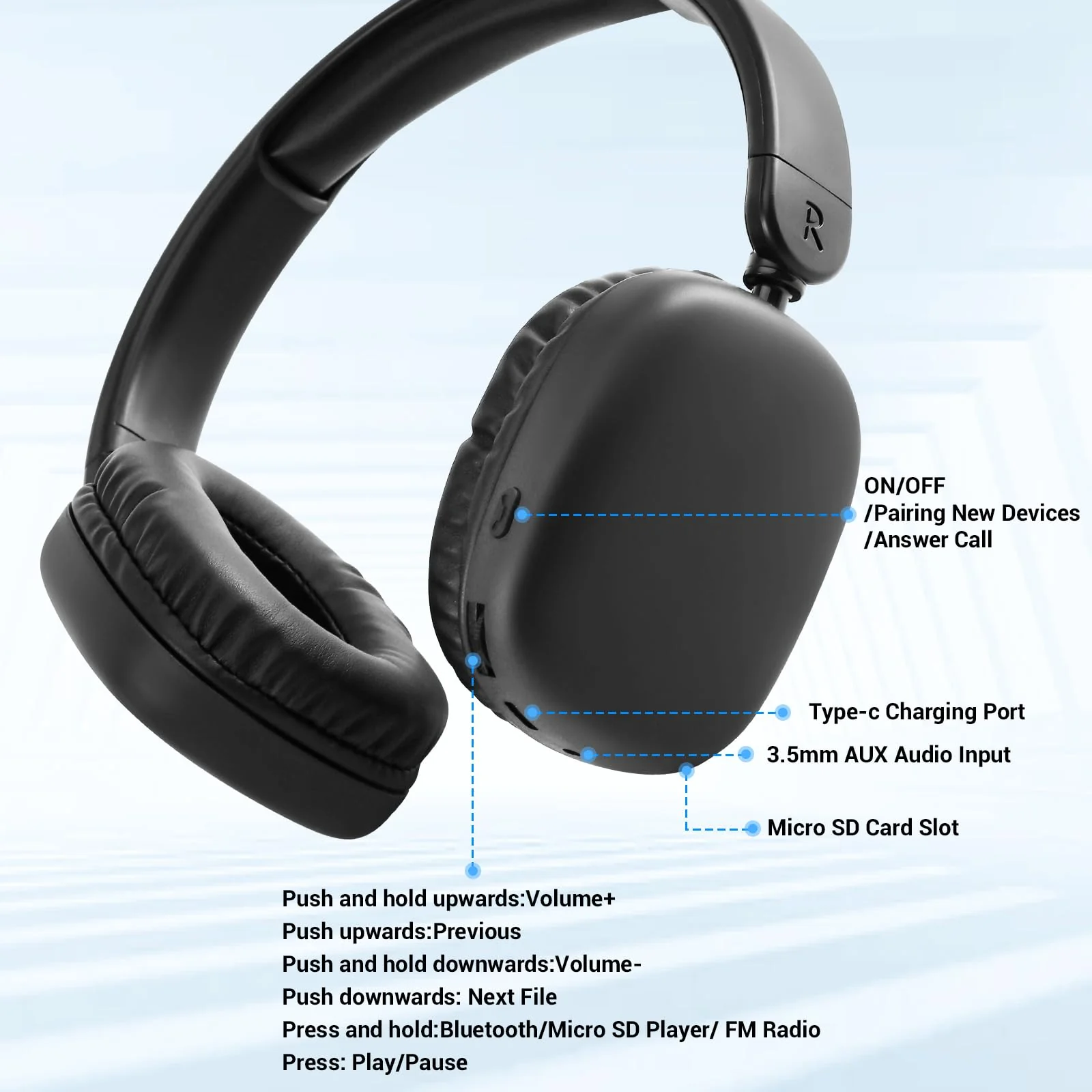 FM Radio MP3 Player Headphones Micro SD Card,Wireless and Wired Lightweight Headphone with Deep Bass and Built in Microphone Over The Ear Unequaled Comfort,for Travel,Home,Birthday Gift - Image 4