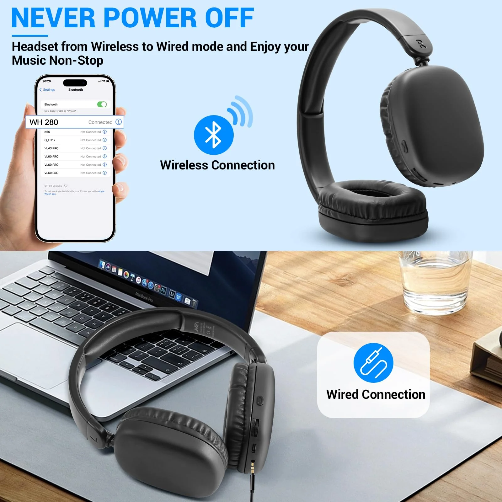 FM Radio MP3 Player Headphones Micro SD Card,Wireless and Wired Lightweight Headphone with Deep Bass and Built in Microphone Over The Ear Unequaled Comfort,for Travel,Home,Birthday Gift - Image 5