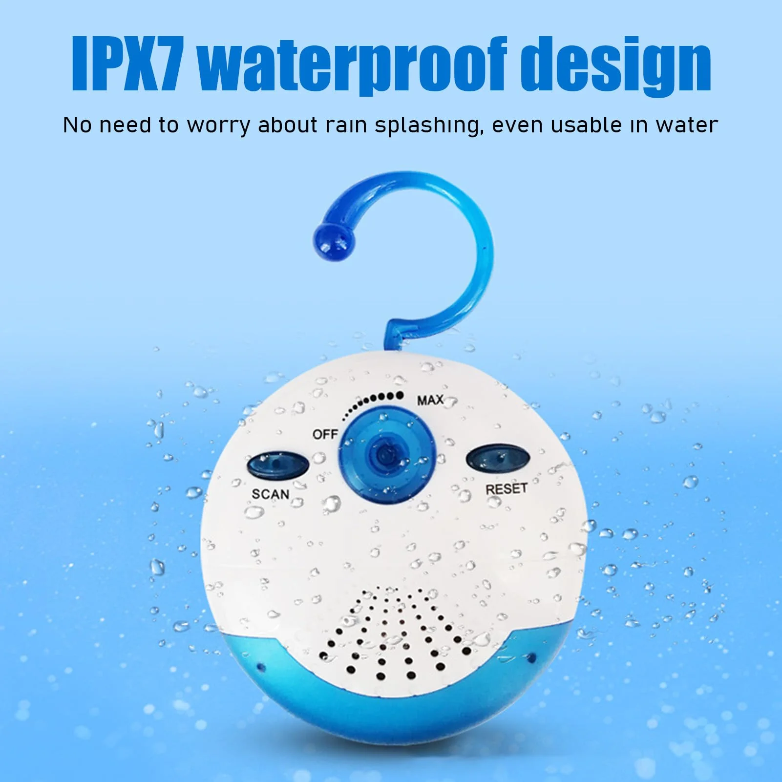 FM Shower Radio, IPX7 Waterproof Portable Mini Bathroom Shower Radio with Built in Speaker, Top Handle, 360 Degrees Surround Sound, Battery Operated for Bathroom Outdoor - Image 5