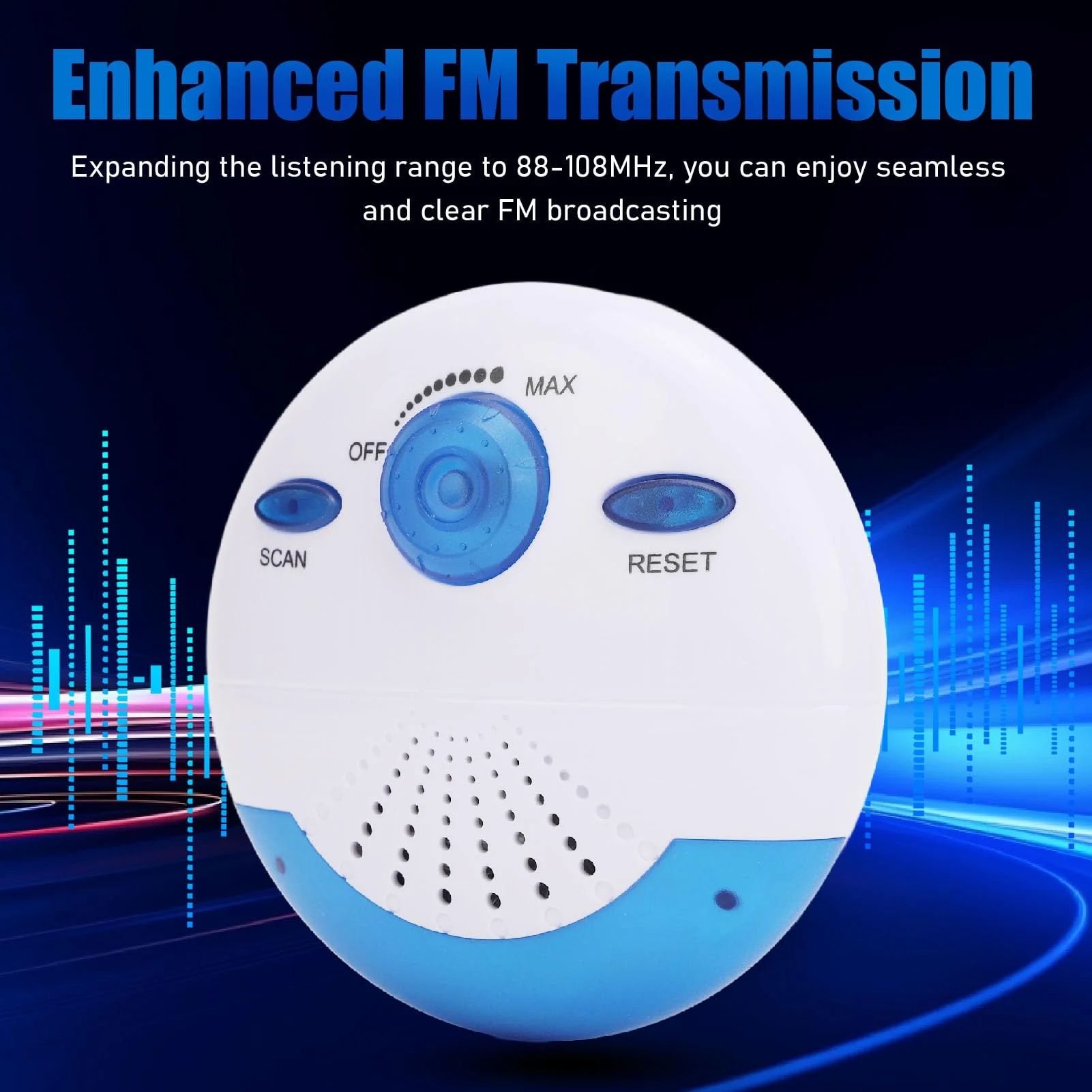 FM Shower Radio, IPX7 Waterproof Portable Mini Bathroom Shower Radio with Built in Speaker, Top Handle, 360 Degrees Surround Sound, Battery Operated for Bathroom Outdoor - Image 6