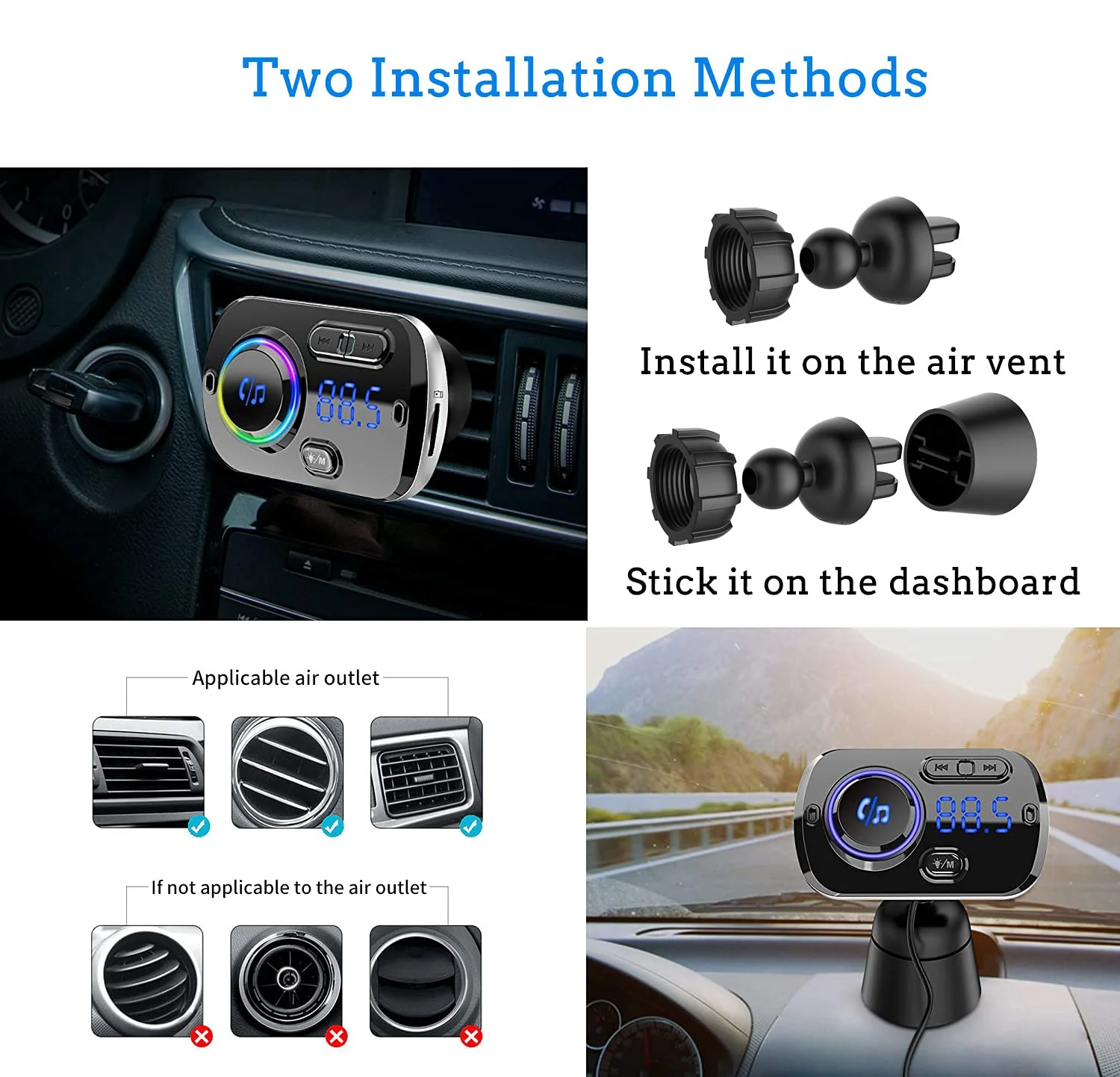 FM Transmitter Bluetooth 5.0 Hands-Free Car Kit with Quick Charge QC 3.0 Car Radio Adapter with Microphone CVC Noise Reduction - Image 4
