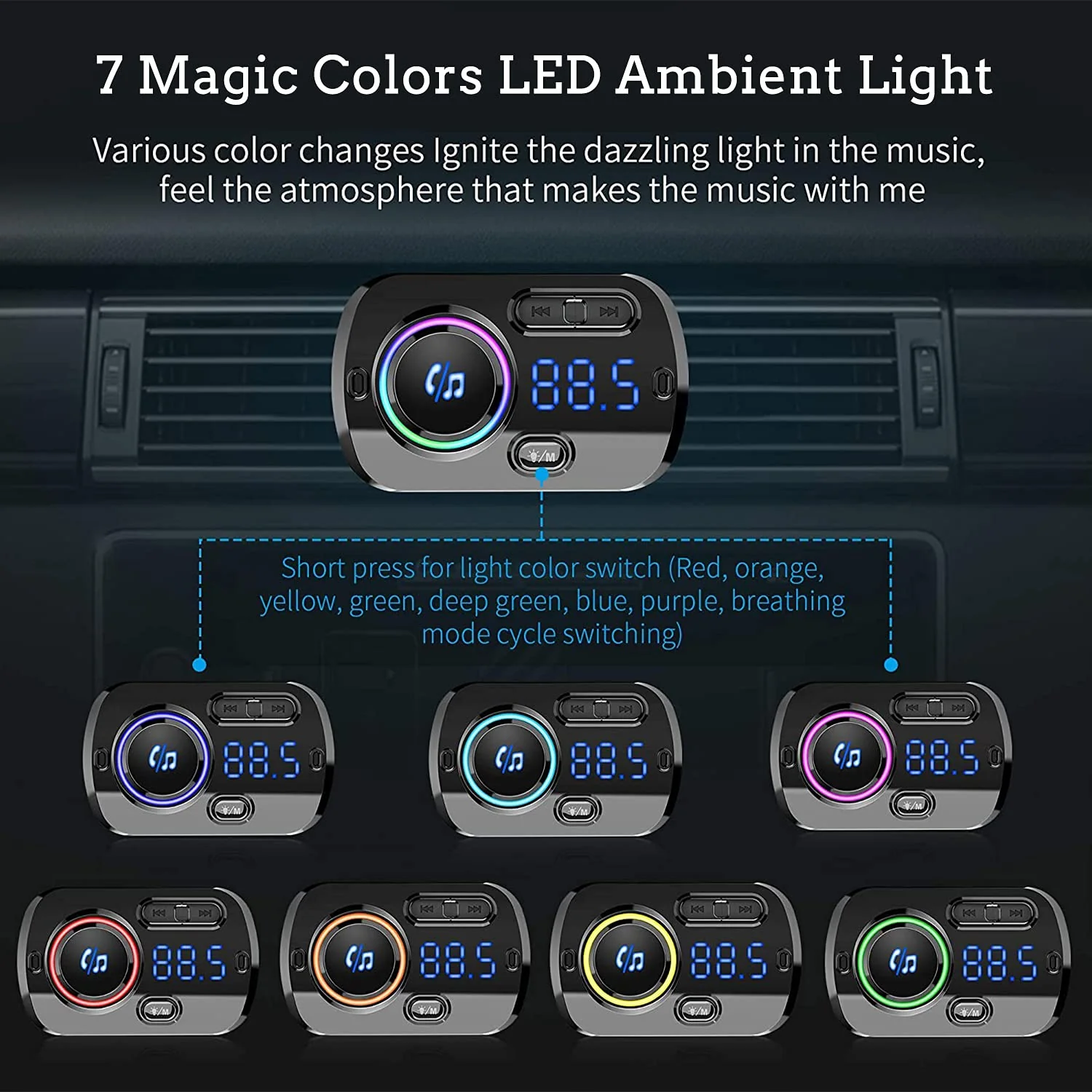 FM Transmitter Bluetooth 5.0 Hands-Free Car Kit with Quick Charge QC 3.0 Car Radio Adapter with Microphone CVC Noise Reduction - Image 5