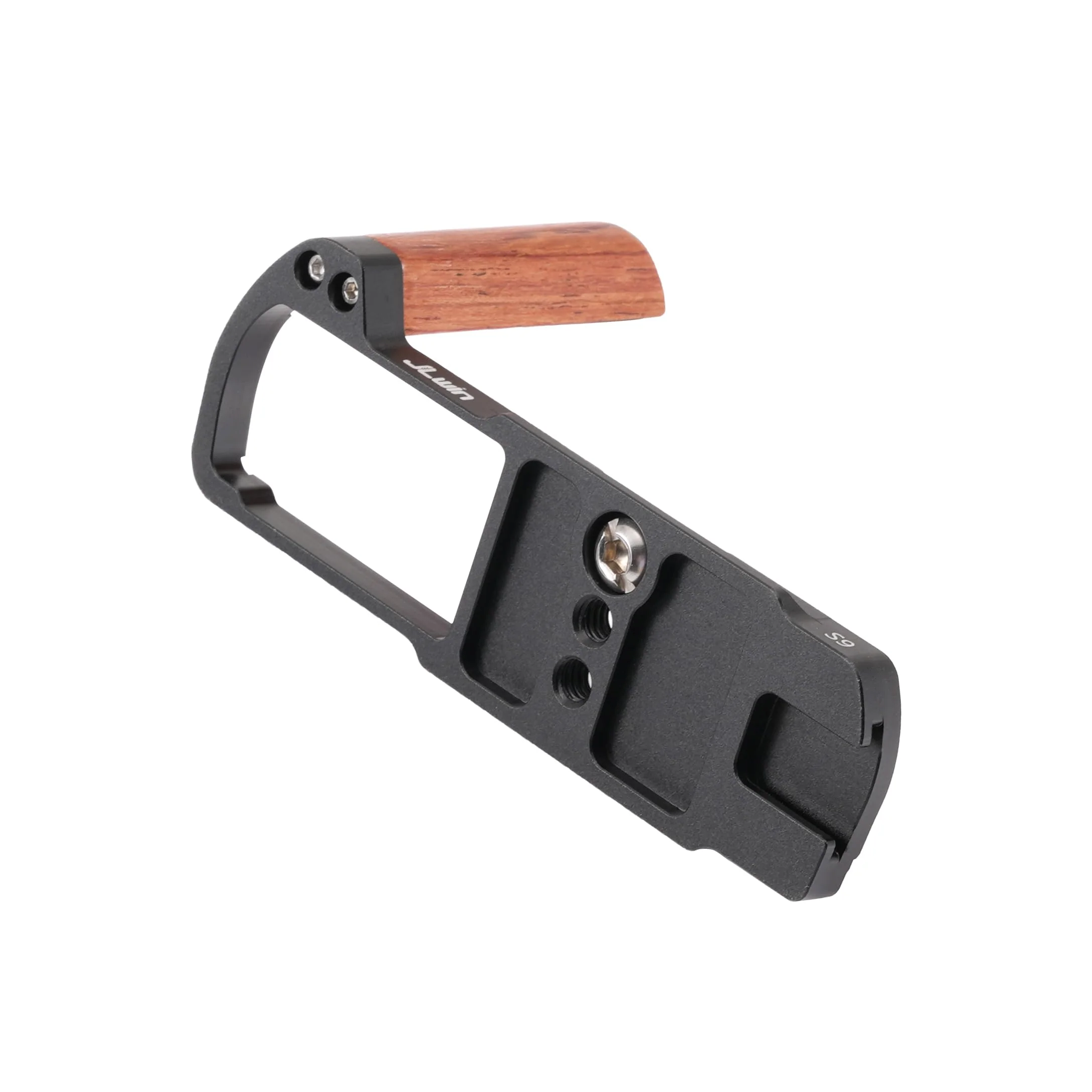 FocusFoto L-Shaped Wooden Handle Grip Quick Release Plate for Panasonic Lumix S9 Camera - Retro-Styled Handgrip, Arca Swiss Compatible Tripod Mount, Aluminum Alloy Baseplate (Black) Black Plate - Image 4