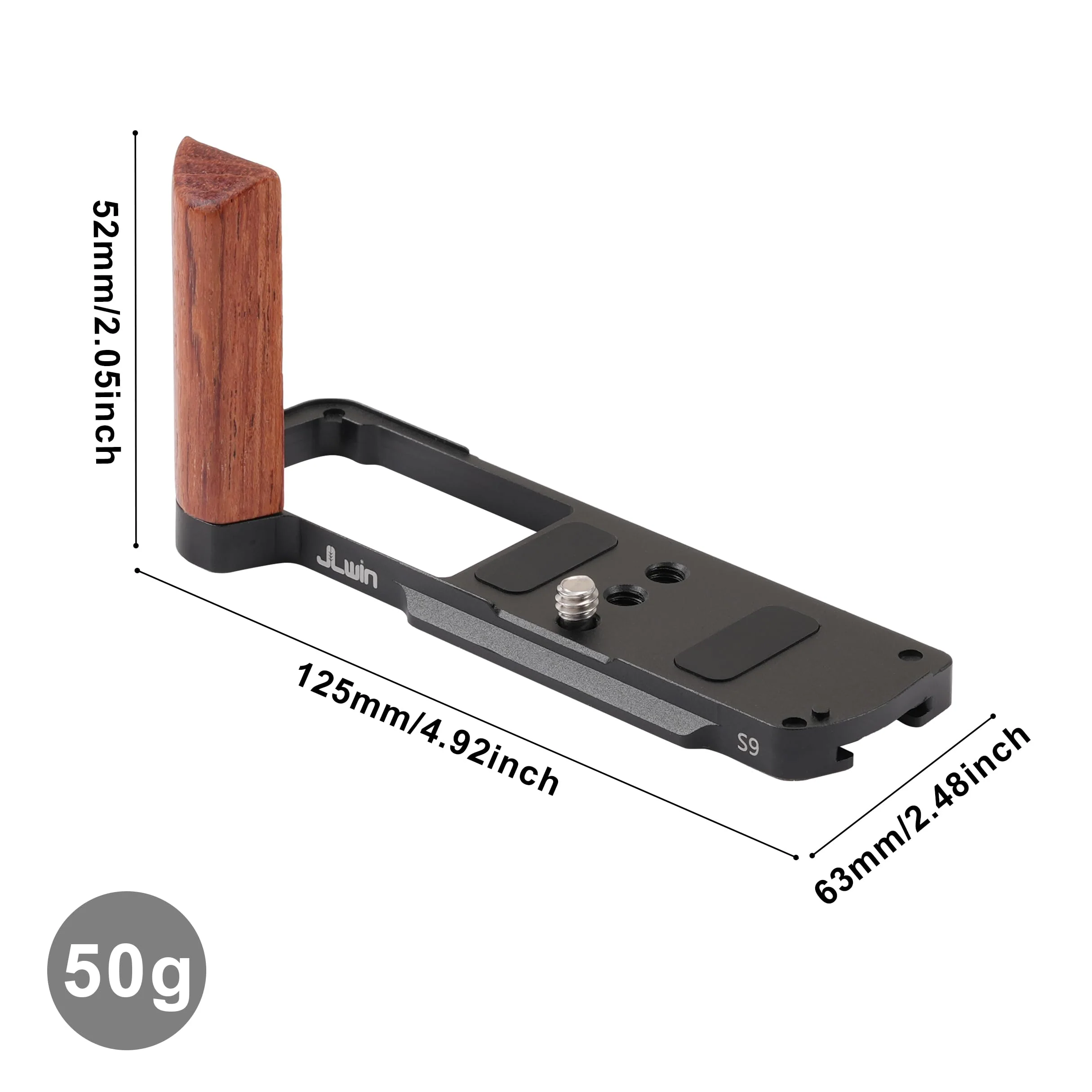 FocusFoto L-Shaped Wooden Handle Grip Quick Release Plate for Panasonic Lumix S9 Camera - Retro-Styled Handgrip, Arca Swiss Compatible Tripod Mount, Aluminum Alloy Baseplate (Black) Black Plate - Image 5