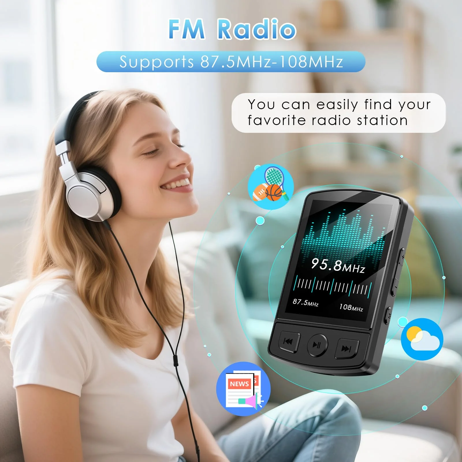 Fohil MP3 Player with Bluetooth 5.2, 64GB Portable MP3 Player with Clip, Mini MP3 Music Player with Earphones FM Radio E-Book Reading HiFi-Speaker, Best Gift for Music Lovers - Image 8