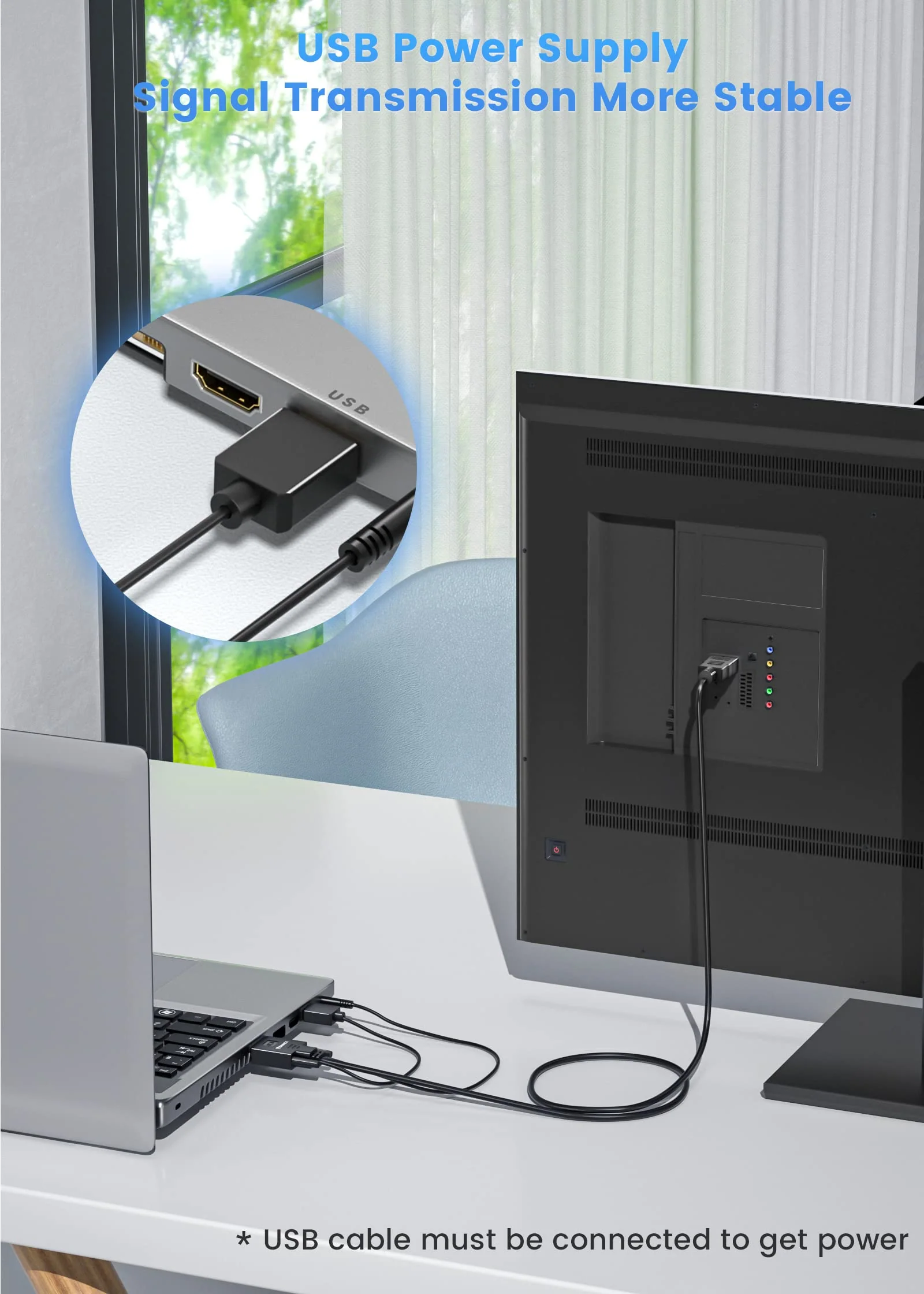 FOINNEX VGA to HDMI Cable with Audio, 1080P VGA to HDMI Adapter Cable VGA Computer/Laptop to HDMI Monitor/TV, VGA Male to HDMI Male Converter Cord for Desktop Laptop Projector to Monitor HDTV, 6FT 6FT/1.8M VGA to HDMI Cable - Image 4