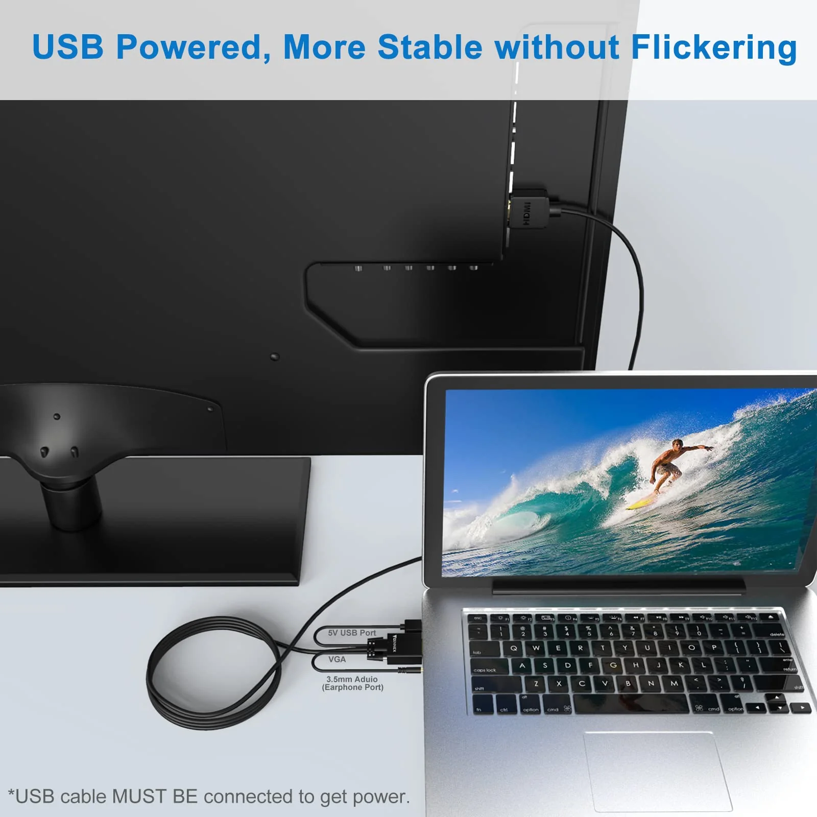 FOINNEX VGA to HDMI Cable with Audio, 1080P VGA to HDMI Adapter Cable VGA Computer/Laptop to HDMI Monitor/TV, VGA Male to HDMI Male Converter Cord for Desktop Laptop Projector to Monitor HDTV, 6FT 6FT/1.8M VGA to HDMI Cable - Image 7