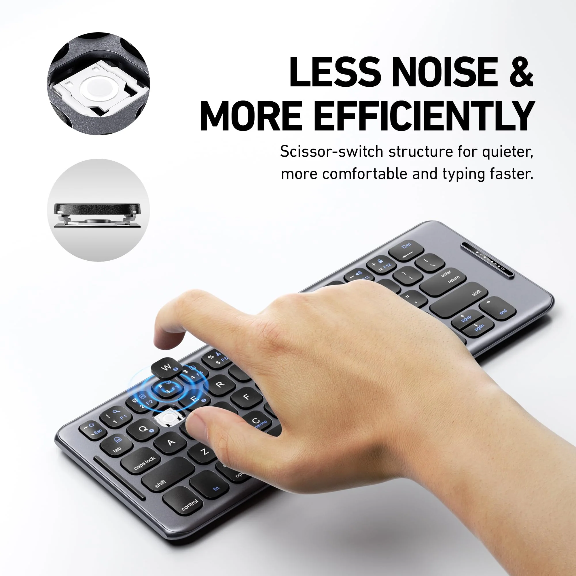 Foldable Bluetooth Keyboard with Stand Holder, Folding Keyboard Bluetooth Phone Keyboard, Rechargeable Ultra Slim Bluetooth Travel Keyboard for iOS, Android, Fit Phone Pad Tablet Laptop, B088 - Image 5