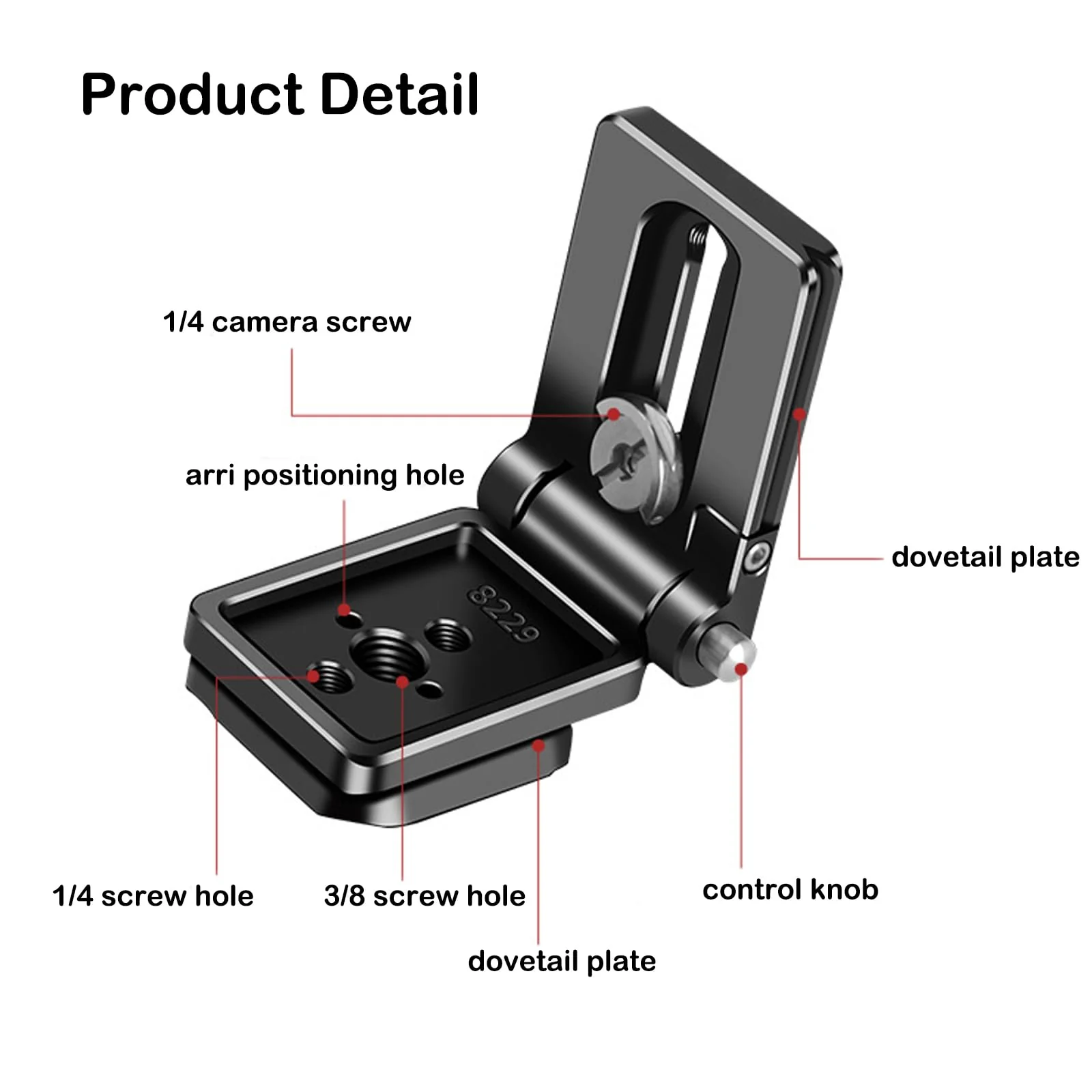 Foldable Camera L Bracket,Tripod Quick Release Plate, Aluminum Vertical Horizontal Switching Mount with Arca Swiss 1/4" & 3/8" Threaded for DSLR Mirrorless Camera Stabilizer Monopod Tripod Gimbal - Image 3