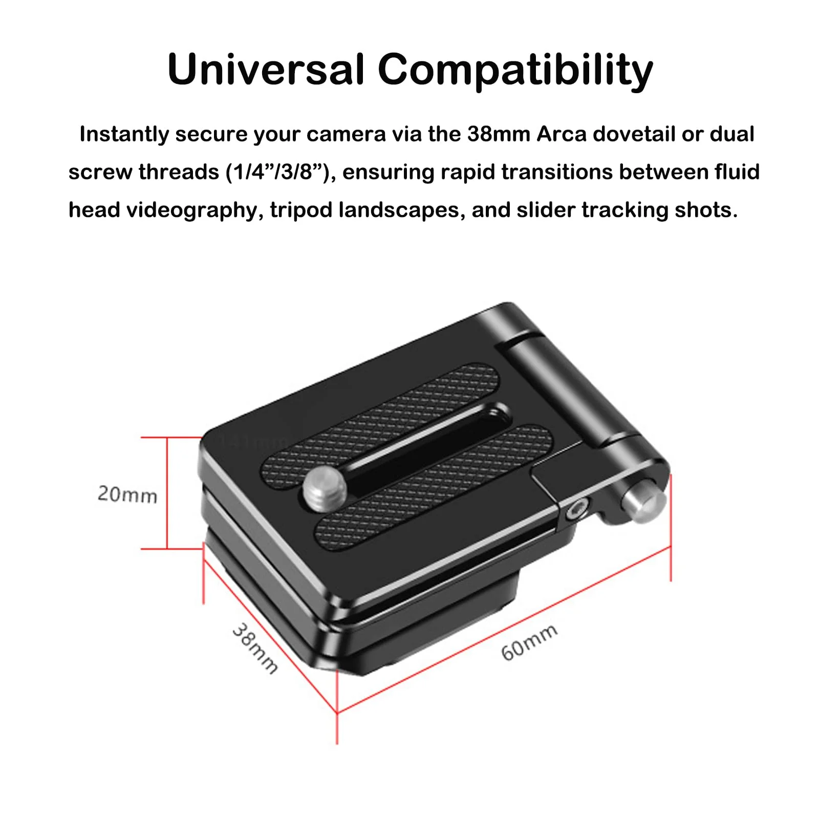 Foldable Camera L Bracket,Tripod Quick Release Plate, Aluminum Vertical Horizontal Switching Mount with Arca Swiss 1/4" & 3/8" Threaded for DSLR Mirrorless Camera Stabilizer Monopod Tripod Gimbal - Image 7