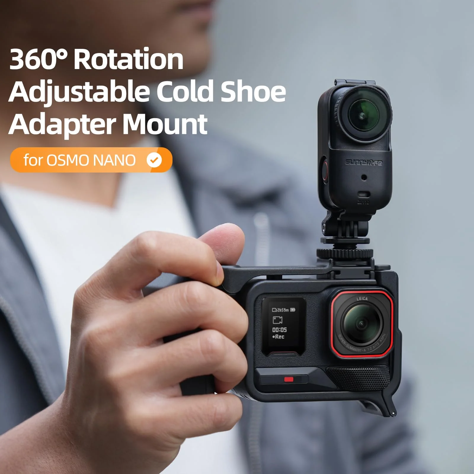Foldable Cold Shoe Adapter Mount for DJI OSMO Nano, 360 Degree Rotatable 180 Degree Tiltable OSMO Nano Holder for Cage Frame/DSL Camera, Horizontal-to-Vertical Shooting - Image 2