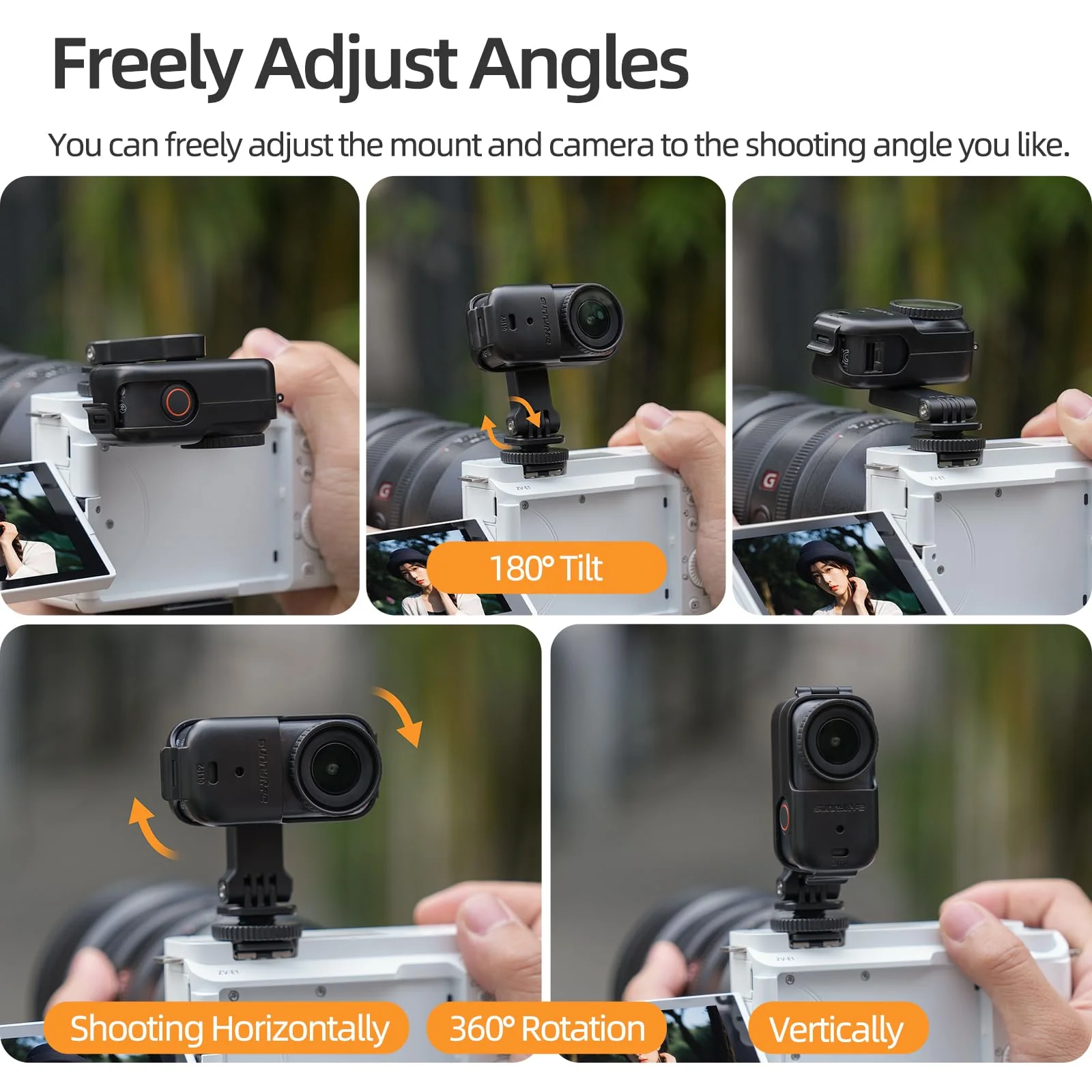 Foldable Cold Shoe Adapter Mount for DJI OSMO Nano, 360 Degree Rotatable 180 Degree Tiltable OSMO Nano Holder for Cage Frame/DSL Camera, Horizontal-to-Vertical Shooting - Image 4