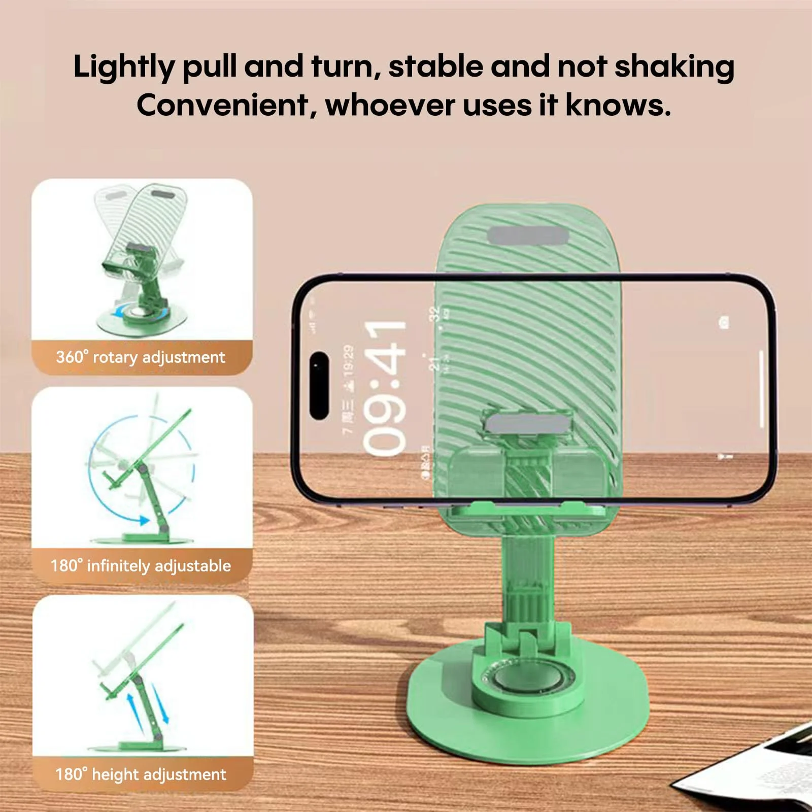 Foldable Desktop Phone Holder, Phone Holder on Desk Compatible with iPhone15, 14, 13 Pro Max Mini, Suitable for 3.5-12.9 inch Phones and Tablet Computer. (Green) Green - Image 3