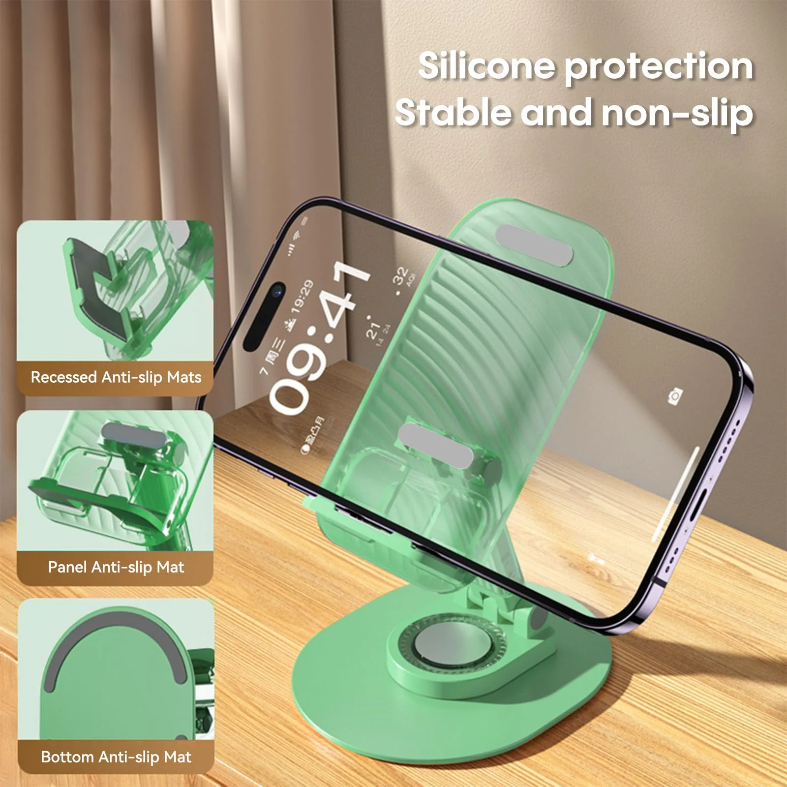 Foldable Desktop Phone Holder, Phone Holder on Desk Compatible with iPhone15, 14, 13 Pro Max Mini, Suitable for 3.5-12.9 inch Phones and Tablet Computer. (Green) Green - Image 4