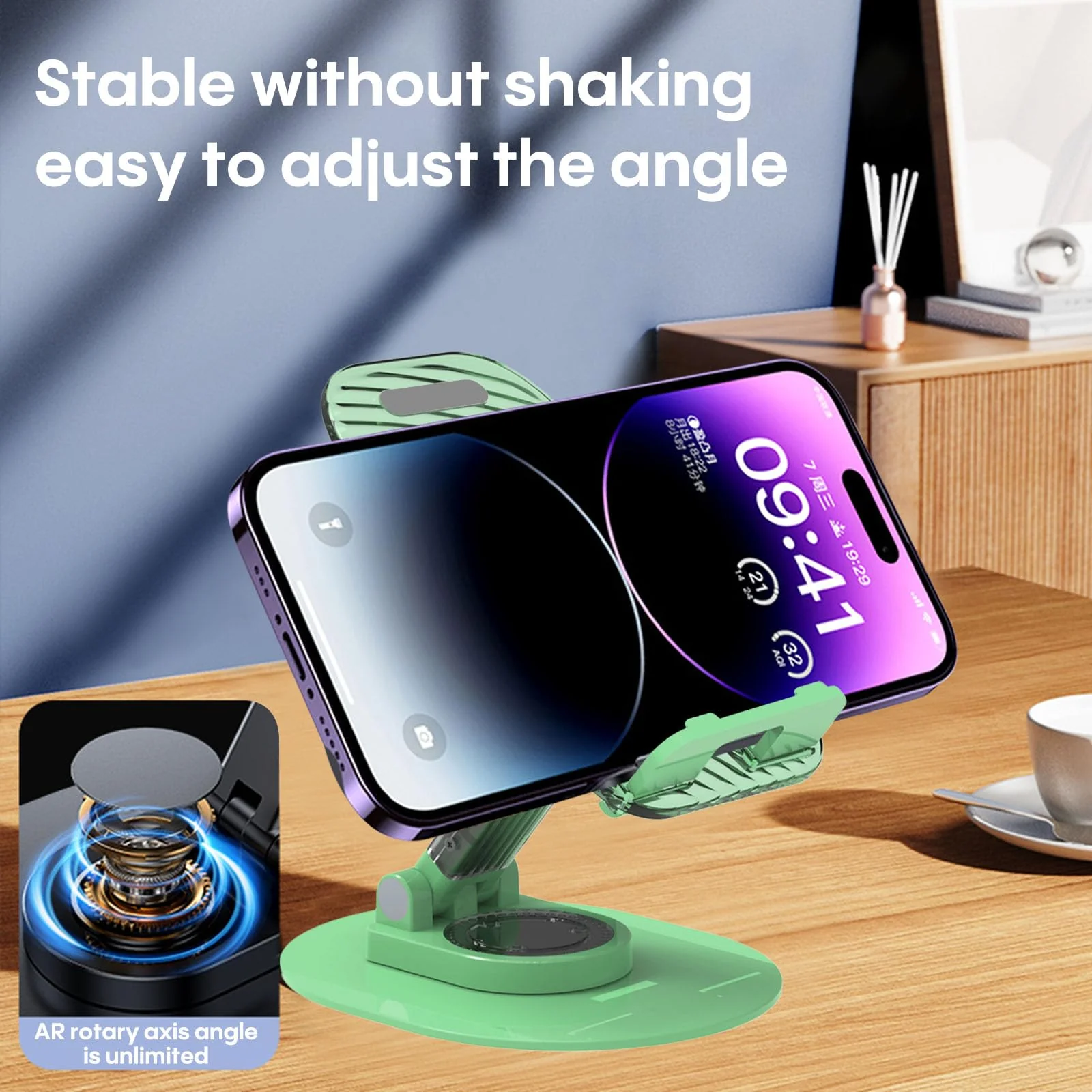 Foldable Desktop Phone Holder, Phone Holder on Desk Compatible with iPhone15, 14, 13 Pro Max Mini, Suitable for 3.5-12.9 inch Phones and Tablet Computer. (Green) Green - Image 5