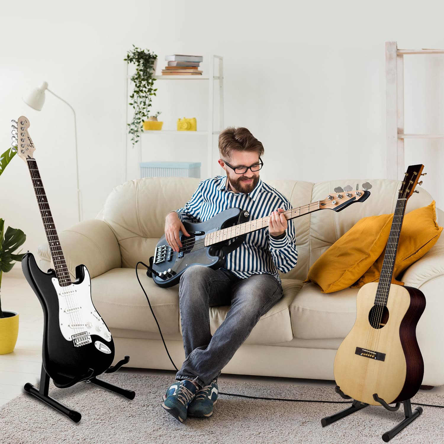 Foldable Guitar Stand - Professional Quality, A-Frame, Universal Fit, Portable Stand for Acoustic, Electric Guitar, Bass, and More - Lightweight and Sturdy Design, Non-Slip Rubber Feet - Image 6