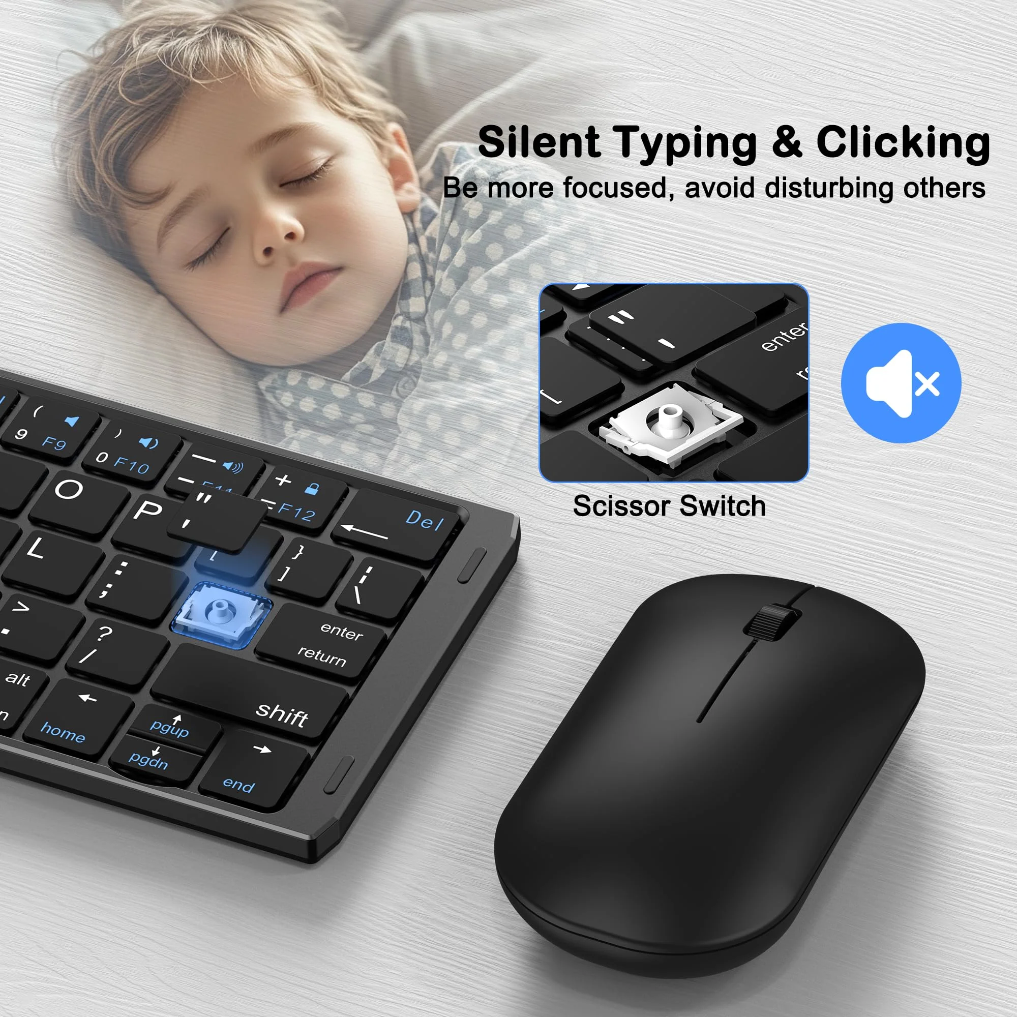 Foldable Keyboard and Mouse, EDJO Folding Wireless Keyboard Mouse Combo with Phone Holder, 2.4G Wireless and Bluetooth, USB-C Rechargeable Portable Keyboard Mouse for iOS Android Windows Mac OS - Image 5