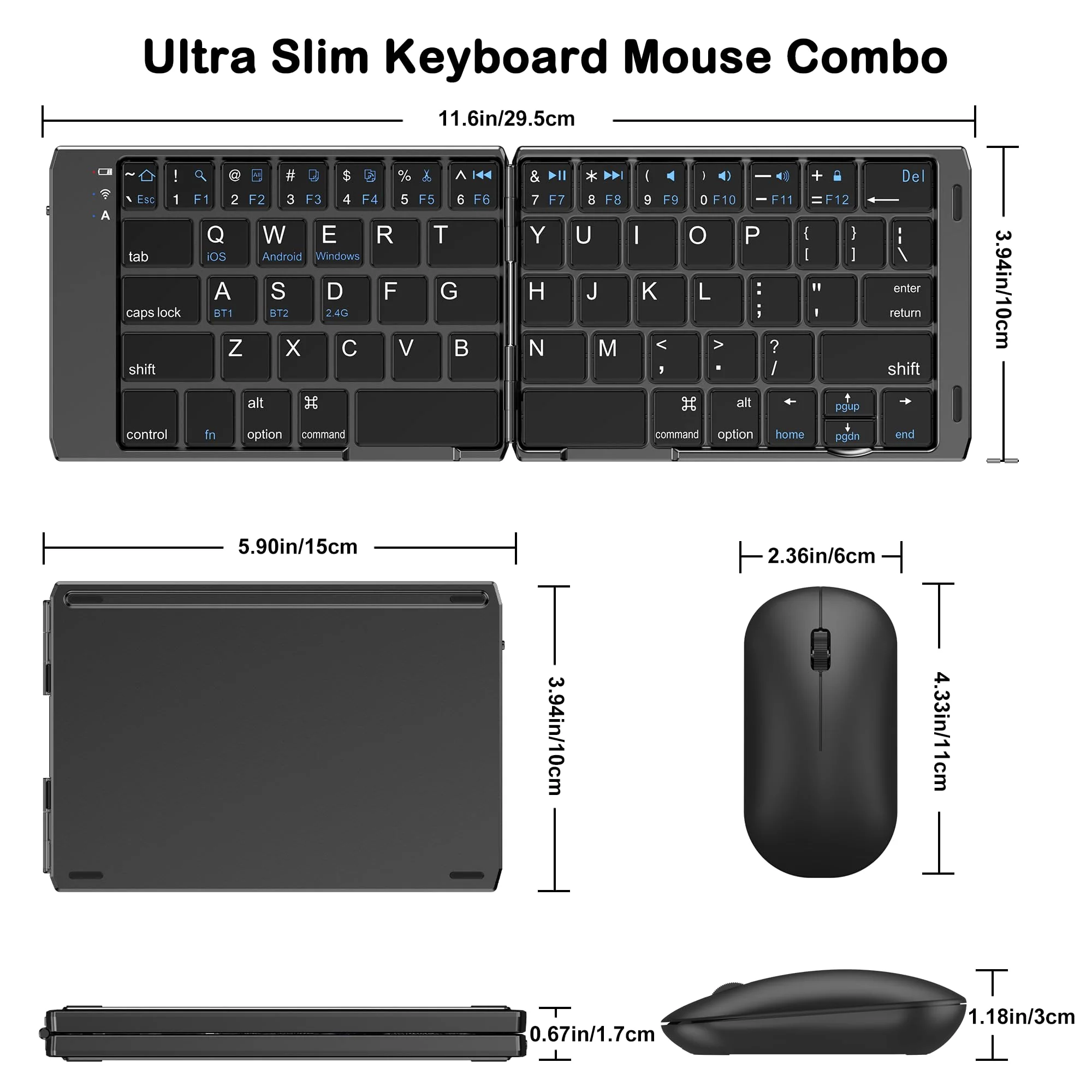 Foldable Keyboard and Mouse, EDJO Folding Wireless Keyboard Mouse Combo with Phone Holder, 2.4G Wireless and Bluetooth, USB-C Rechargeable Portable Keyboard Mouse for iOS Android Windows Mac OS - Image 7