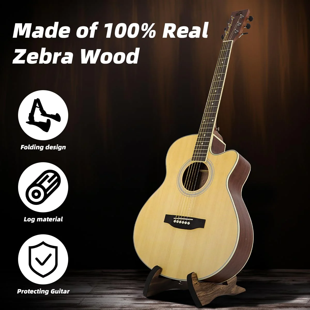 Foldable Wooden Guitar Stand Portable Guitar Holder A-Frame Bracket for Electric Acoustic Classical Guitars Bass(Zebra Wood) - Image 3