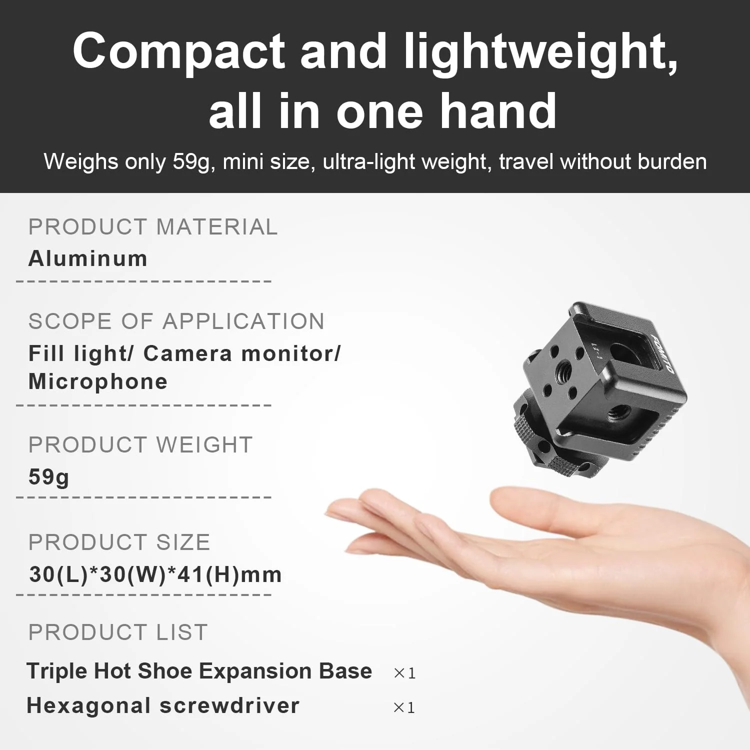 FOMITO 3 Port Cold Shoe Mount with 1/4"-20 Thread for Camea Cage Tripod Grip Flash LED Monitor Microphone - Image 6