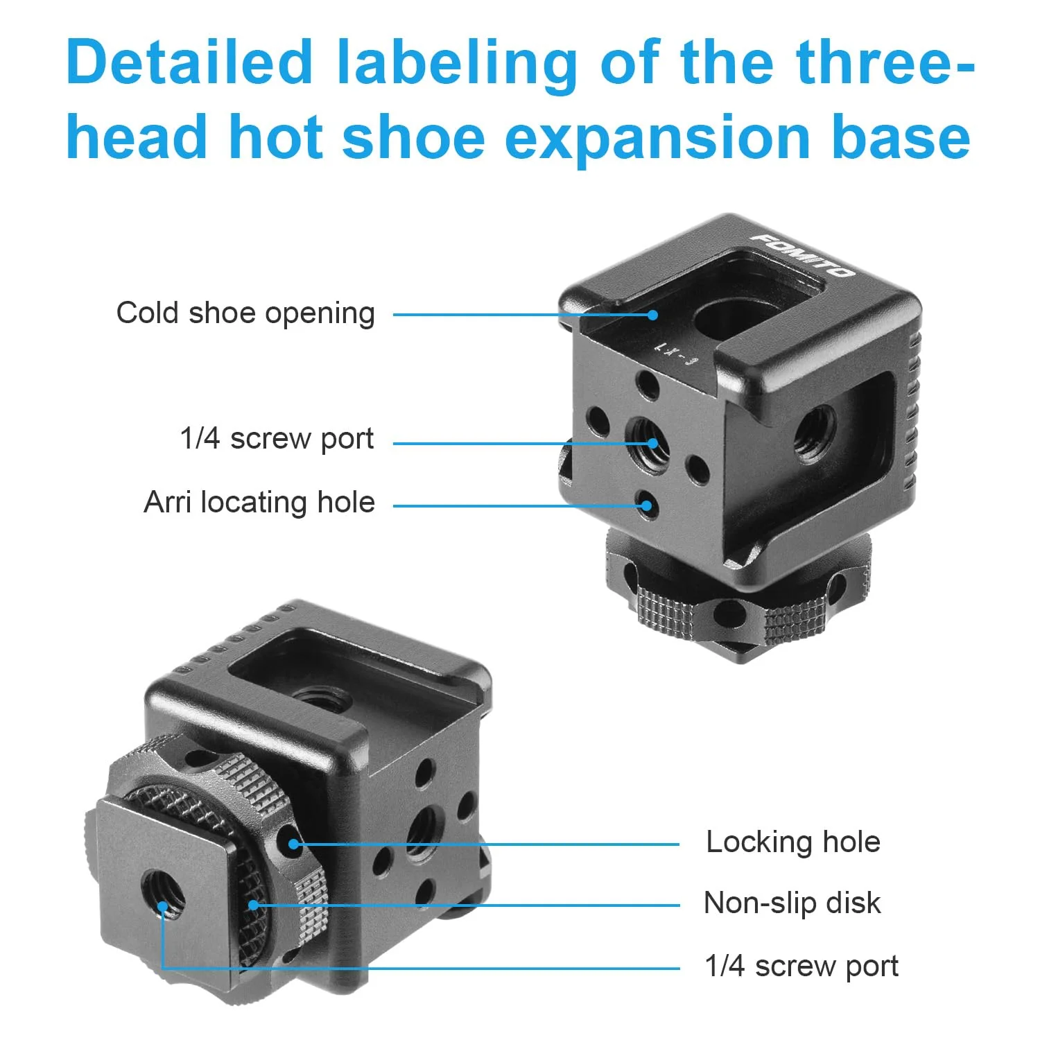 Fomito LX-3 3-Head Cold Shoe Mount with 1/4"-20 Thread for Camera Cage Flash LED Monitor Microphone etc - Image 3