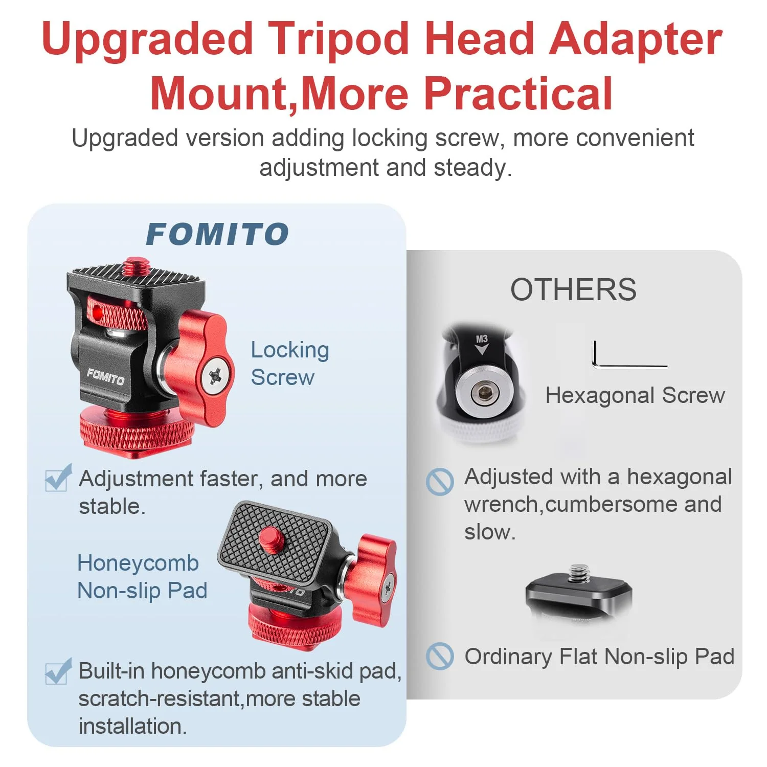 FOMITO Metal Camera Monitor Mount with 1/4" Serew and Cold Shoe, Rotary Adapter 360° Swivel Universal for Flash Speedlite, Field Monitor, LED Video Light, Microphone,etc - Red Color Single mount - Image 5