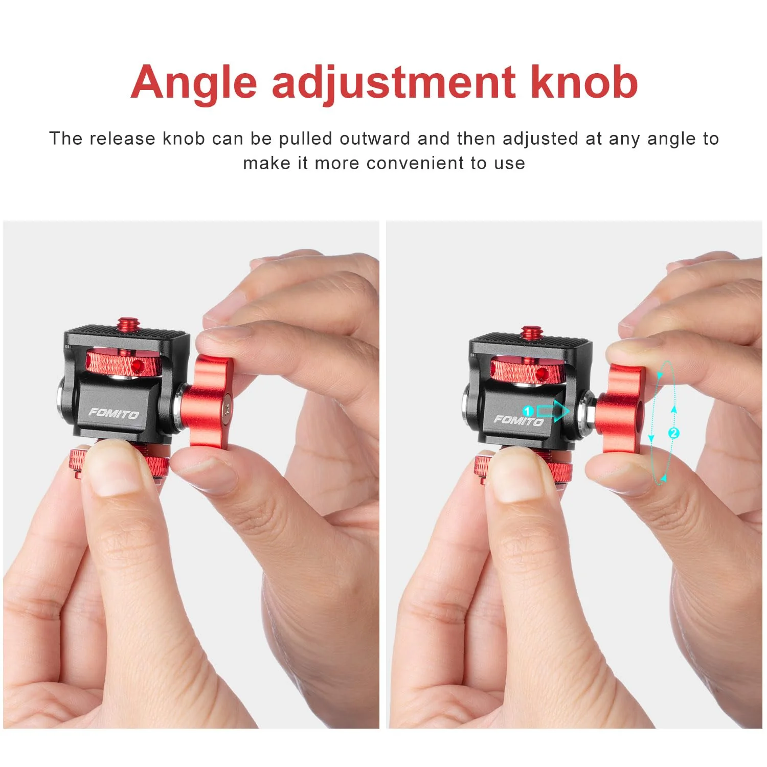 FOMITO Metal Camera Monitor Mount with 1/4" Serew and Cold Shoe, Rotary Adapter 360° Swivel Universal for Flash Speedlite, Field Monitor, LED Video Light, Microphone,etc - Red Color Single mount - Image 7