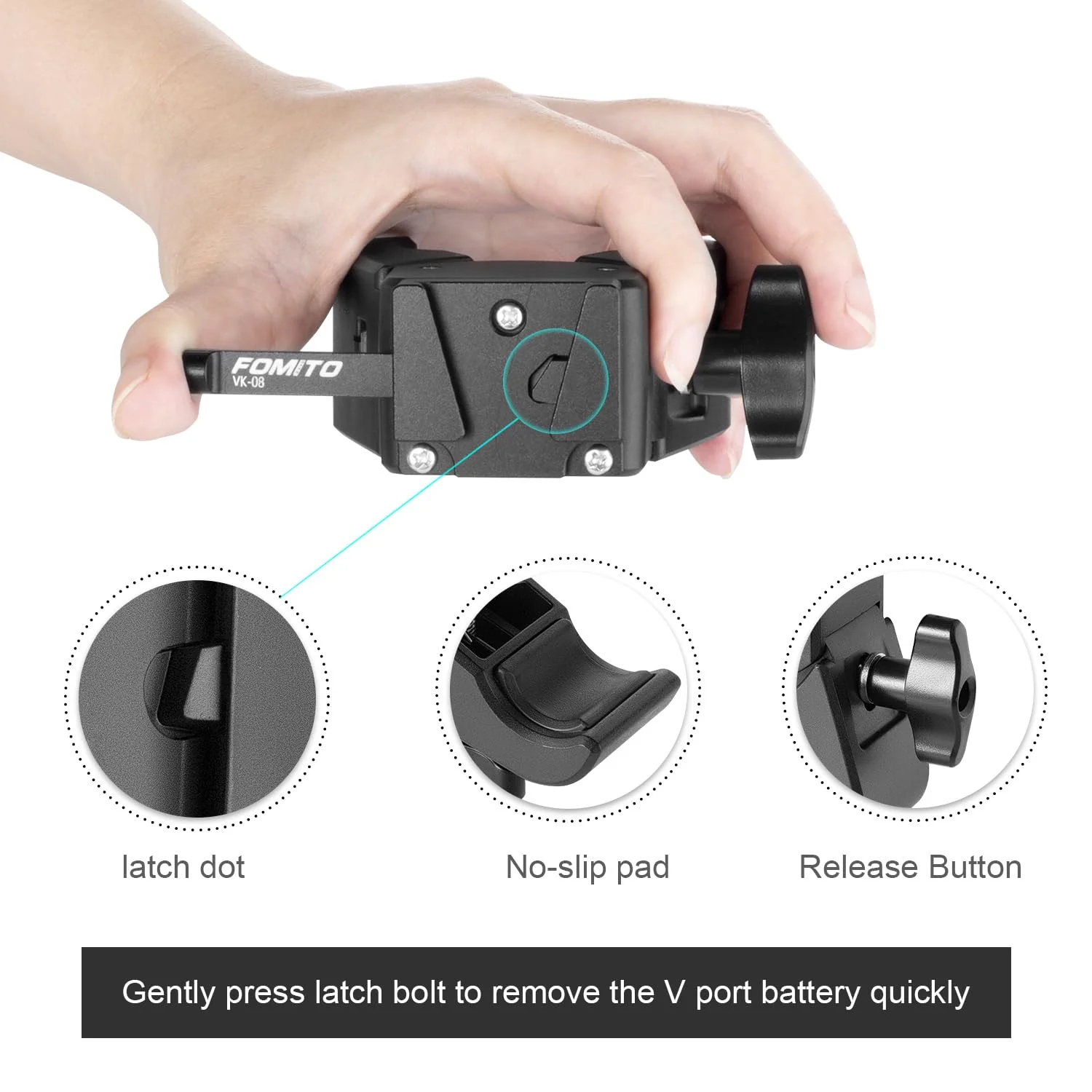 Fomito V-Mount Battery Clamp, Quick Release Plate for Sony BP Battery, Professional Camera Mount Black - Image 2
