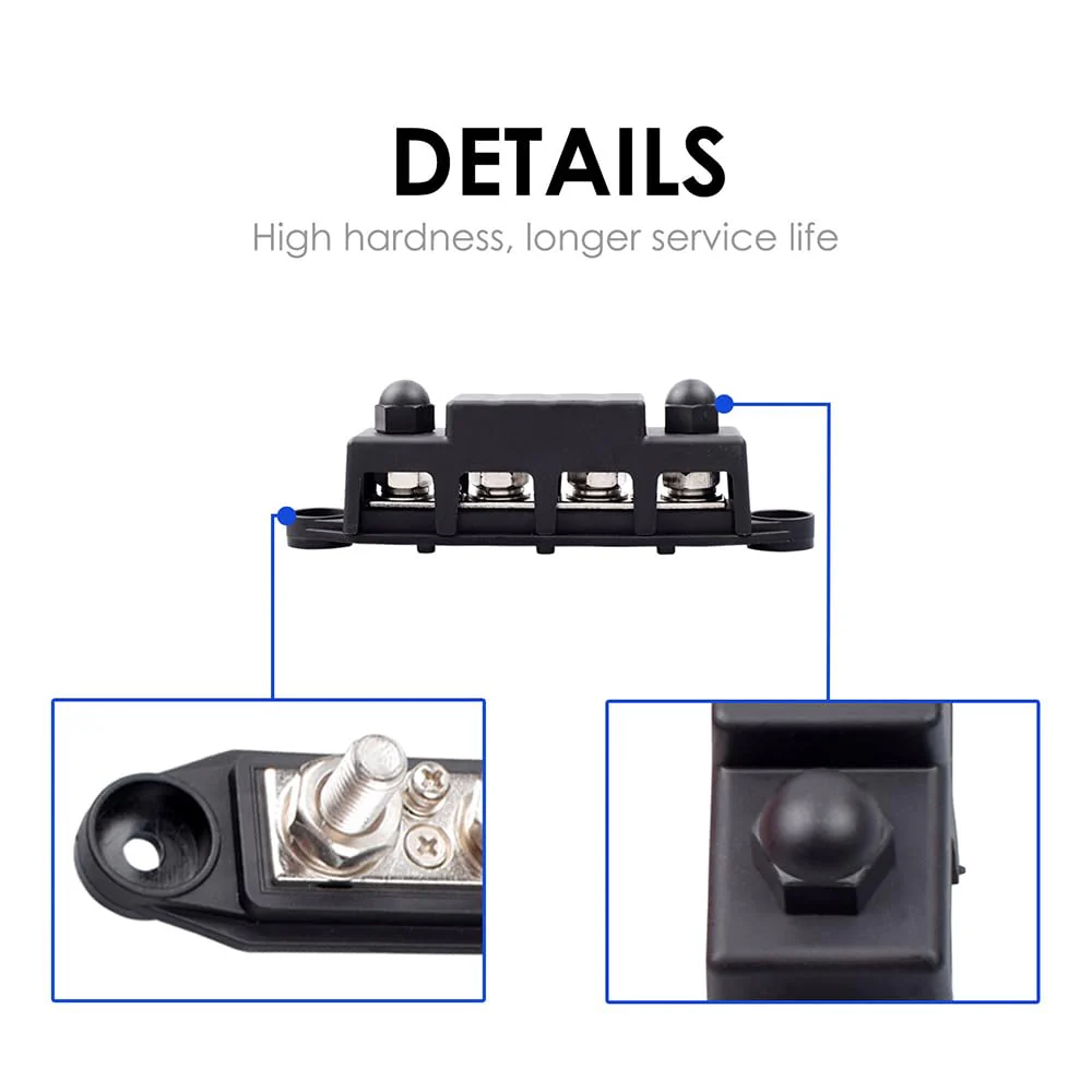 FONGKNOX 12V to 48V 250A Busbar 4 Way 4 Port Distribution Block M8 (5/16") with Black Cover Negative Terminal Stud for Cars Vans RV Trucks Boats Yachts - Image 6