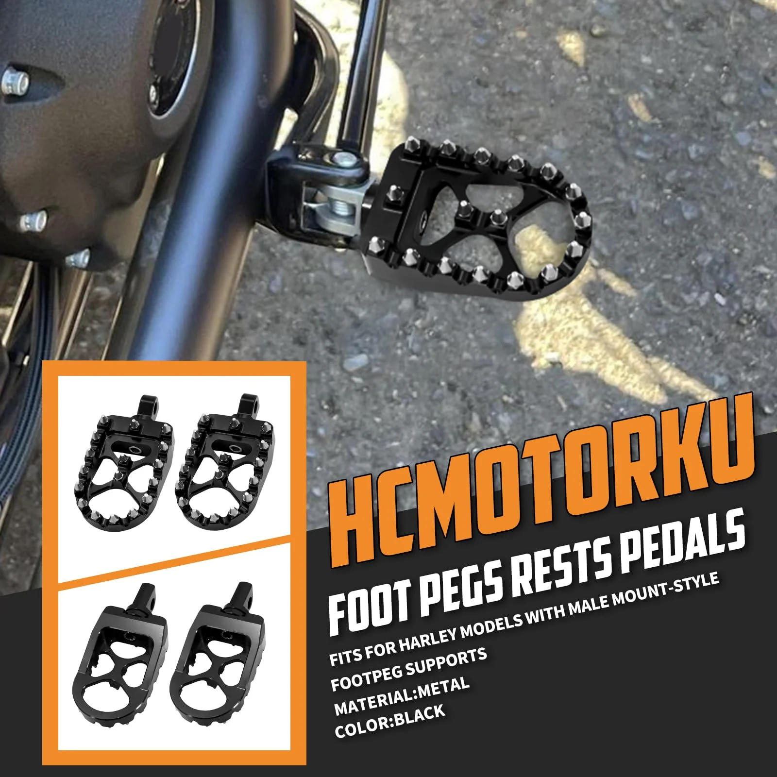 Foot Pegs MX Offroad Footpegs CNC 360° Roating Fit For Harley Sportster Iron 883 Softail Street Glide Dyna Fatboy Black Black with Cone Spikes - Image 2