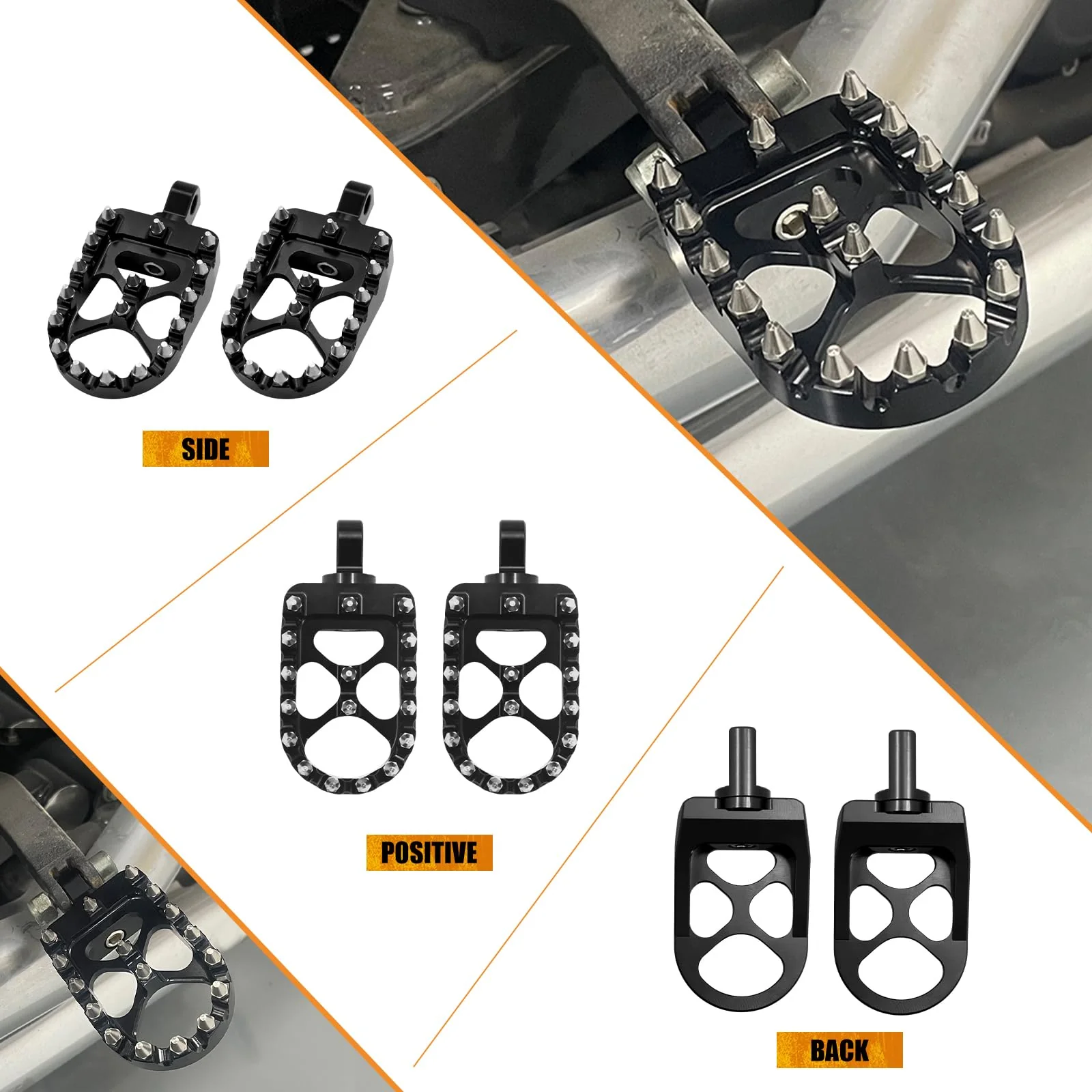 Foot Pegs MX Offroad Footpegs CNC 360° Roating Fit For Harley Sportster Iron 883 Softail Street Glide Dyna Fatboy Black Black with Cone Spikes - Image 3