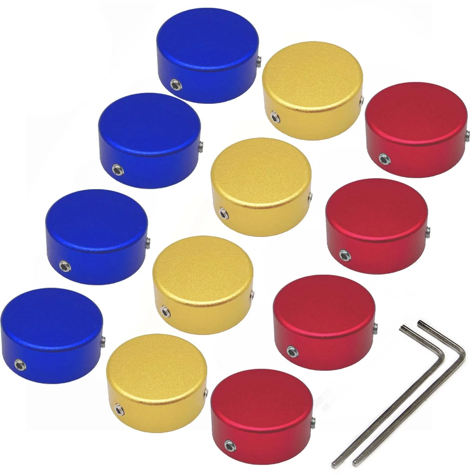 Footswitch Topper Guitar Pedal Button Caps with 3 Set Screws and Protective Fitting Increasing Accuracy,Comfort for Common Switches diameter of 3/8"| SOLUTEK BUTTONS V1 12Pcs Red Blue Gold RedBlueGold - Image 2