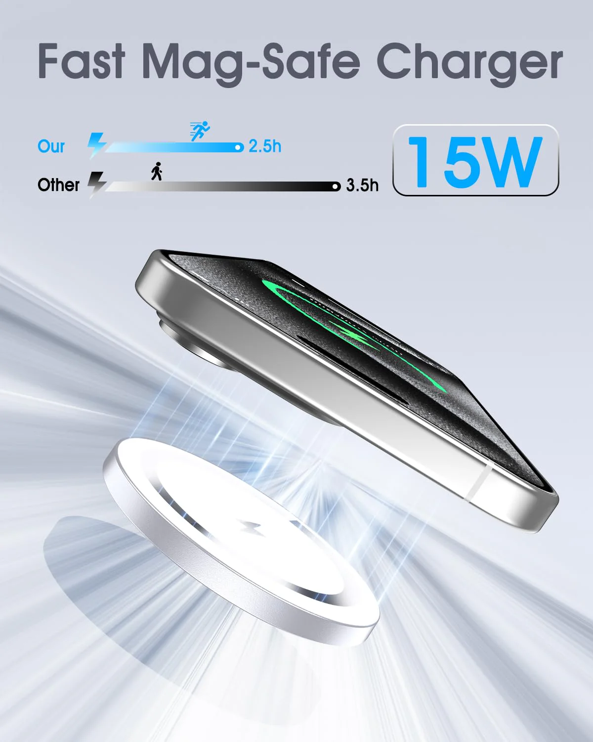 for Apple Mag-Safe Charger 2 Pack, Magnetic Wireless Charger for iPhone 16 15 14 13 12 Pro Max Plus Mini, 15W Fast Charging Pad, for Airpods 4/3/2/Pro, Strong Magnet, Silver - Image 3