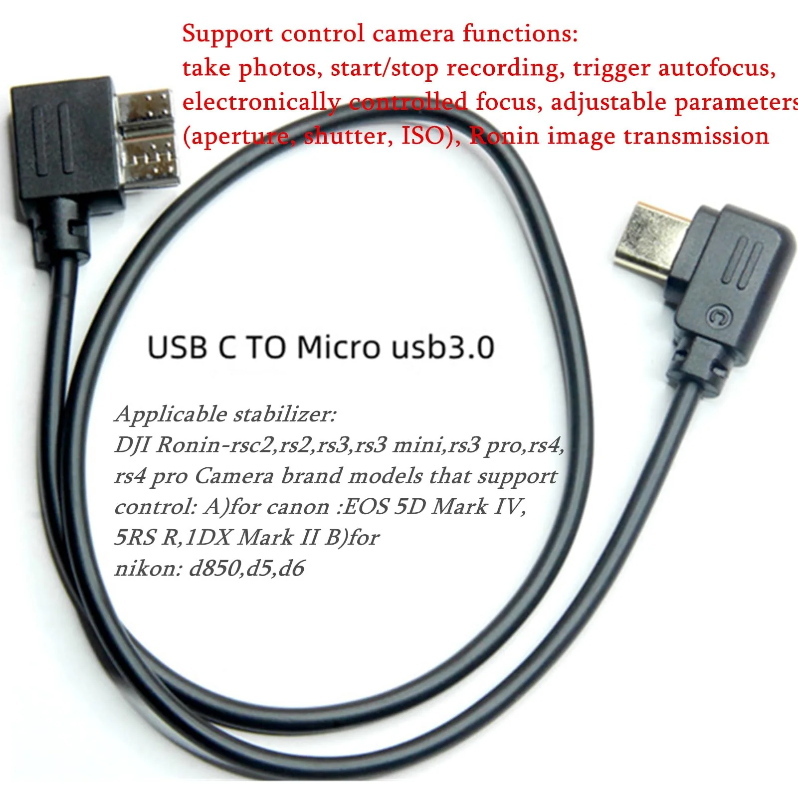 for canon 5d4 release cable nk d850 cable Dji Ronin R cable to-Rs2 rsc2 rs3 rs4 Handheld stabilizer camera connection cable d850 camera control cable/shutter release connection cable (Micro 3.0-USB) Micro 3.0-USB - Image 4