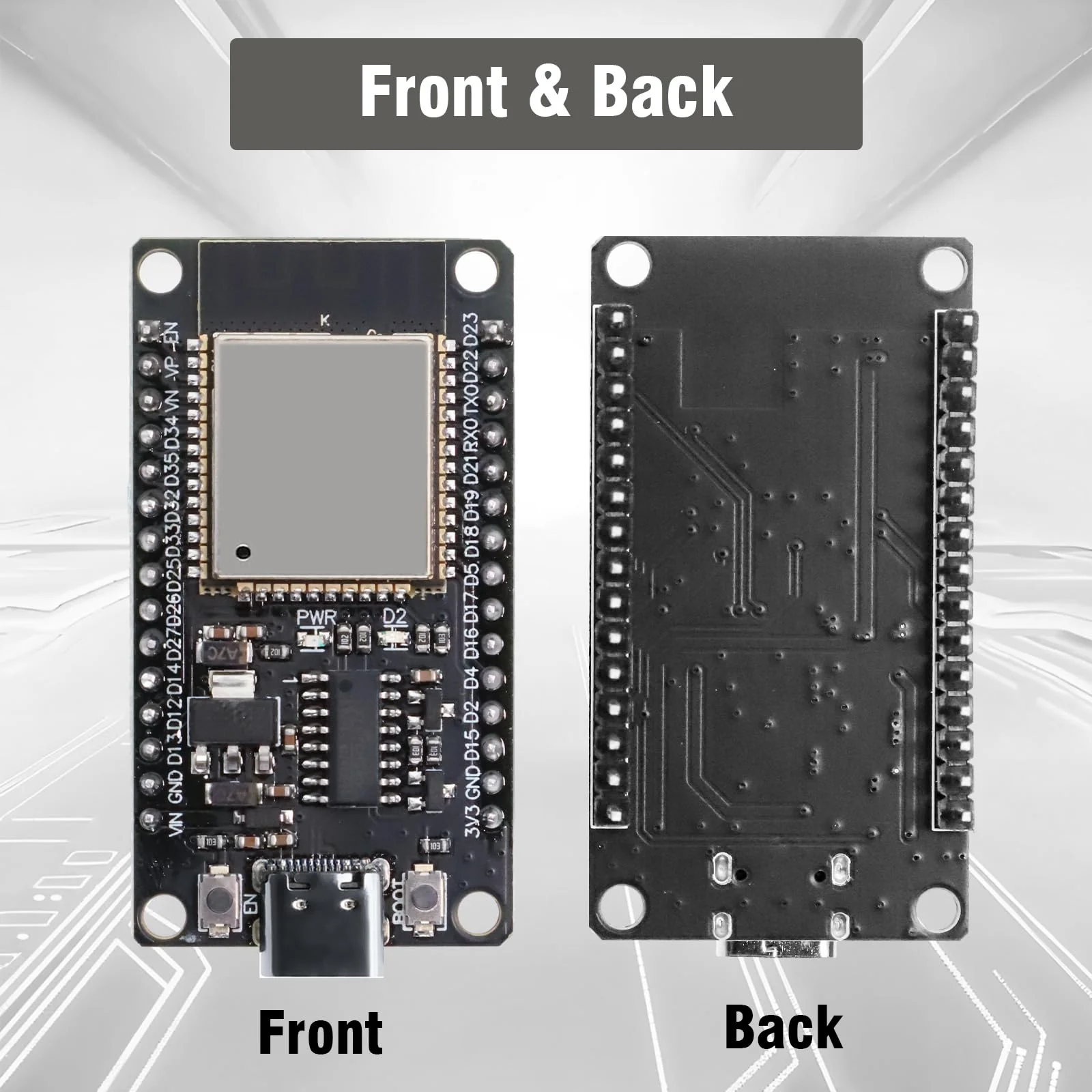 For ESP32 NodeMCU Development Board, QIQIAZI for ESP32 NodeMCU for ESP32 USB C Module, 2.4 GHz WiFi + Bluetooth Dual-Cores, with CH340 Chip, for Arduino (Pack of 2) - Image 7